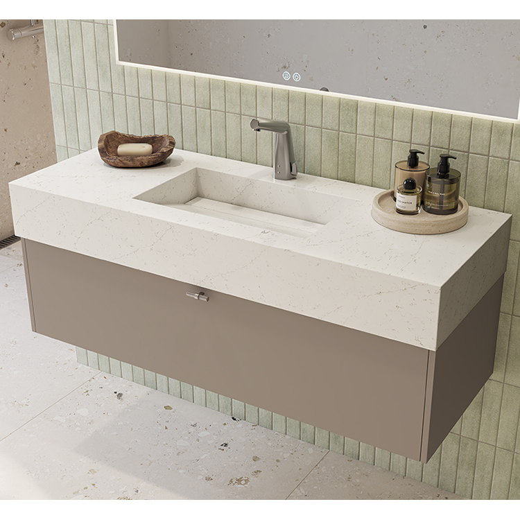 Møbelpakke FOSSBAD New Block Servantskap 120 Greige med Simplicity silestoneservant og Angular speil