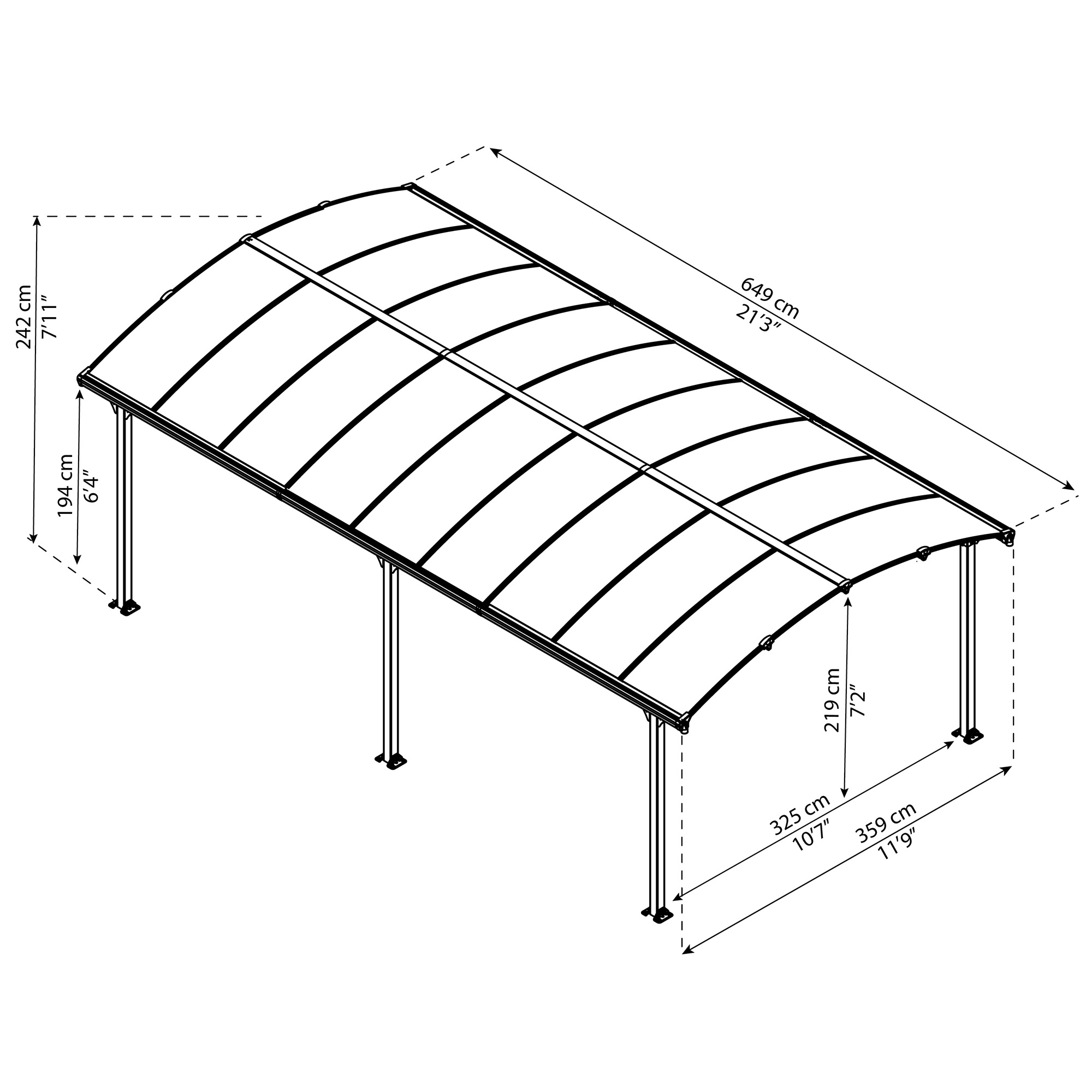 Carport Canopia av Palram Arcadia i Metall 3,6x6,5 m