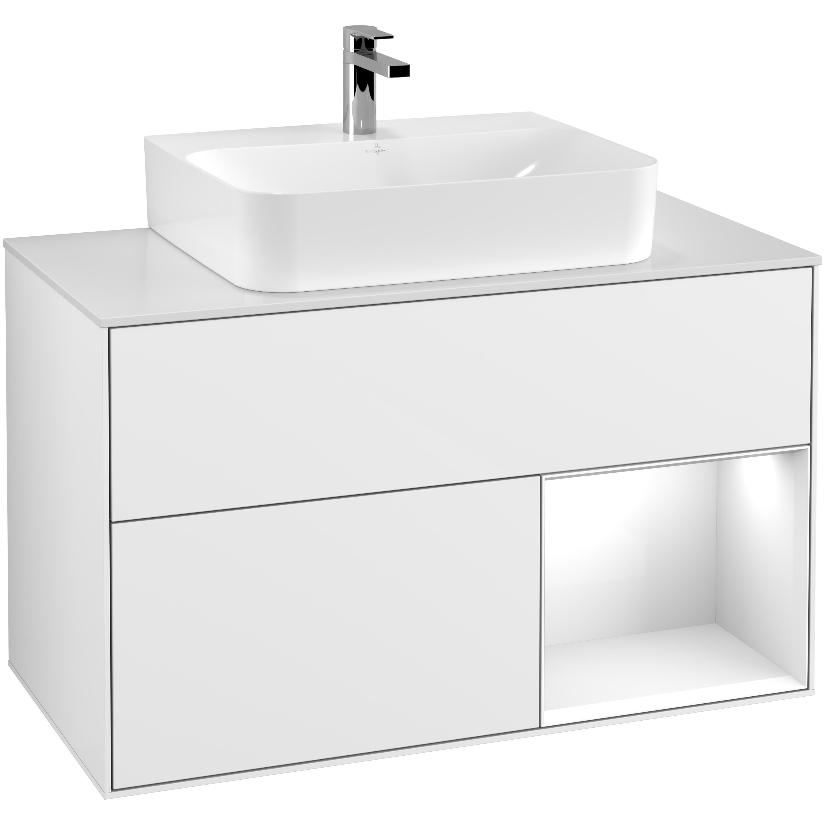 Tvättställsskåp Villeroy & Boch Finion med 2 Lådor Hylla och Bänkskiva för Centrerat Tvättställ | badrum - badrumsmobler - tvattstallsskap-och-kommod | KakelKungen