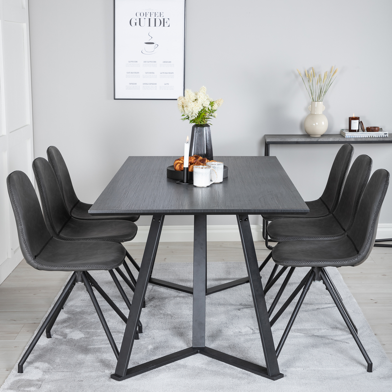 Spisegruppe Venture Home Madde med 6 Pobbie Stoler Kunstlær