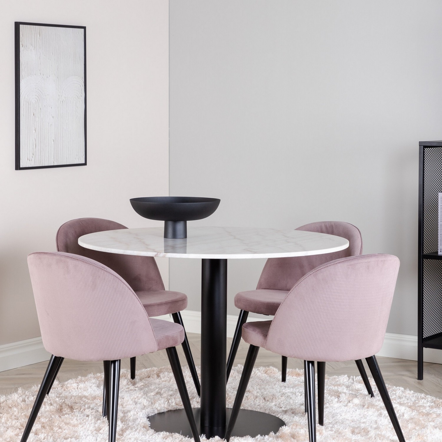 Spisegruppe Venture Home Estelle Rundt med 4 Valentina Stoler