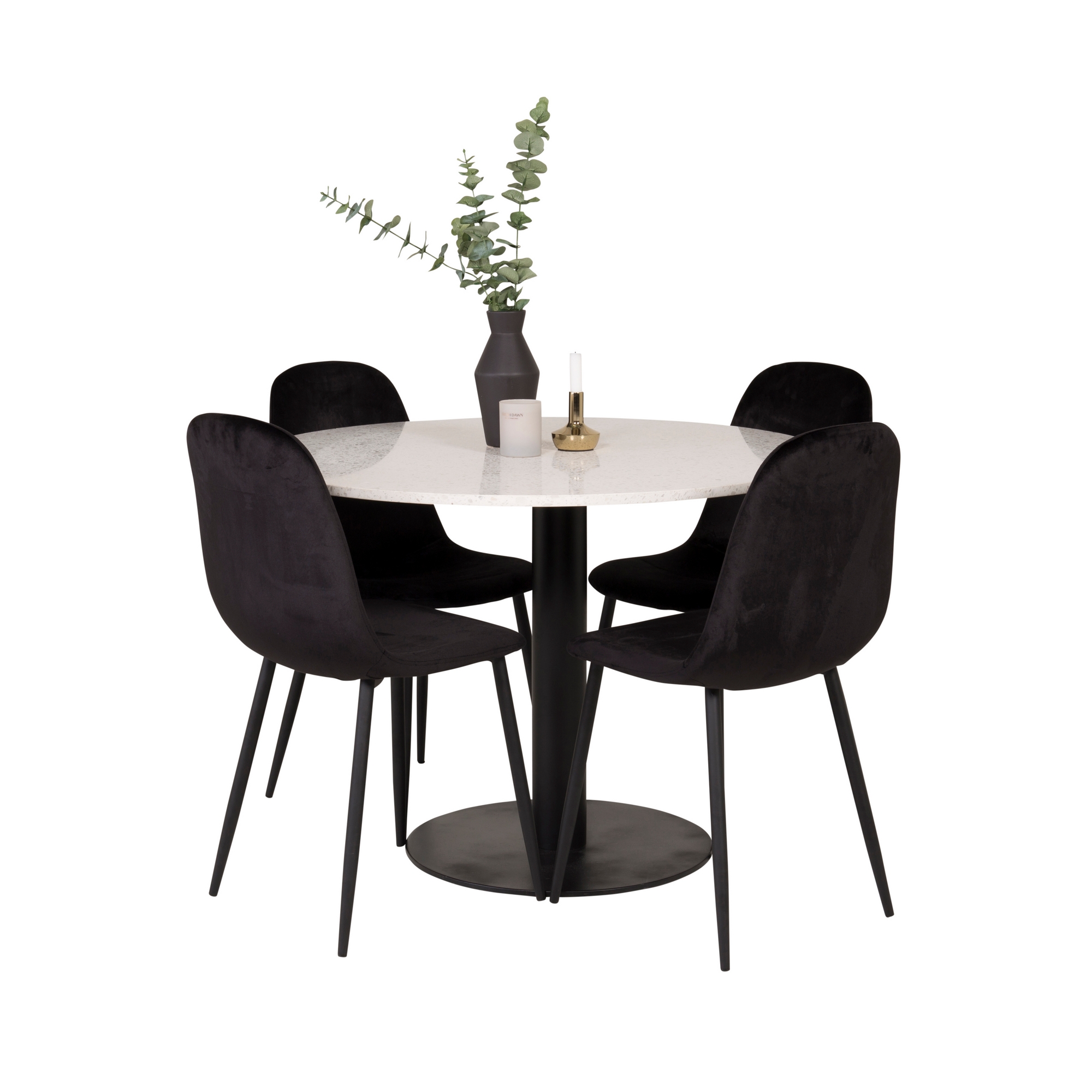 Spisegruppe Venture Home Roxanna HHvitBord med 4 Pobbie Stoler Fløyel