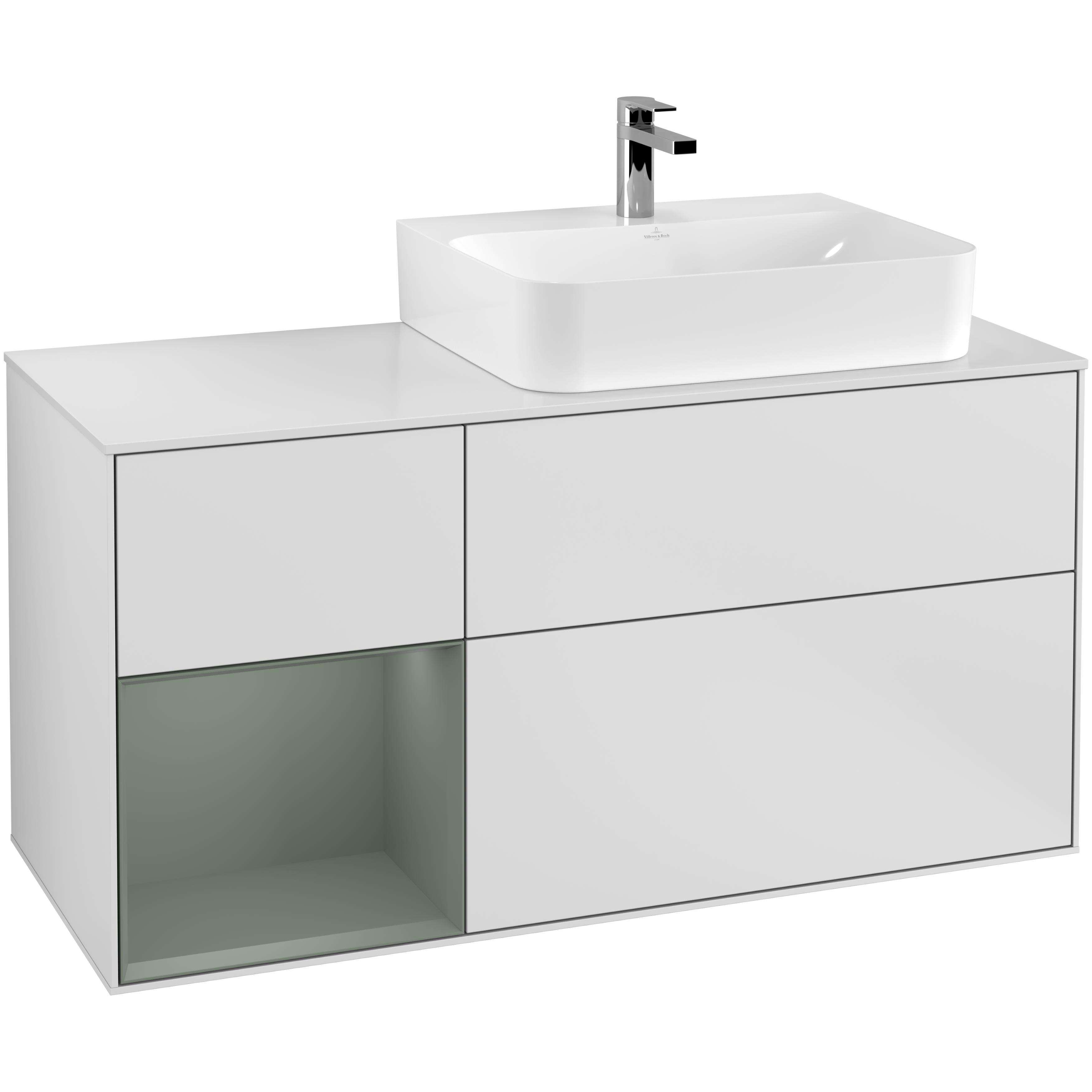 Tvättställsskåp Villeroy & Boch Finion med 3 Lådor Hylla och Bänkskiva för Ocentrerat Tvättställ | badrum - badrumsmobler - tvattstallsskap-och-kommod | KakelKungen