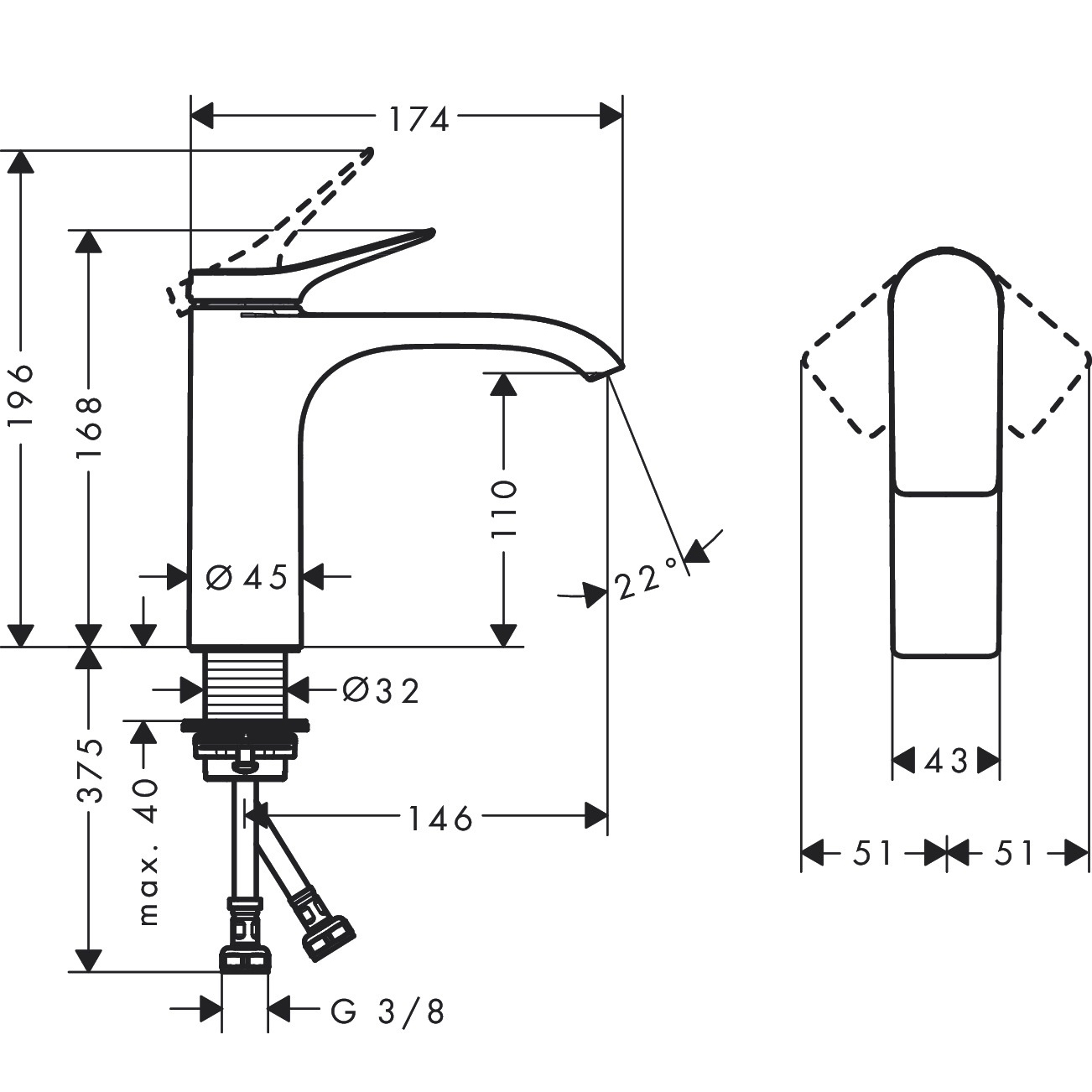 Servantbatteri Hansgrohe Vivenis 110 Waterfall