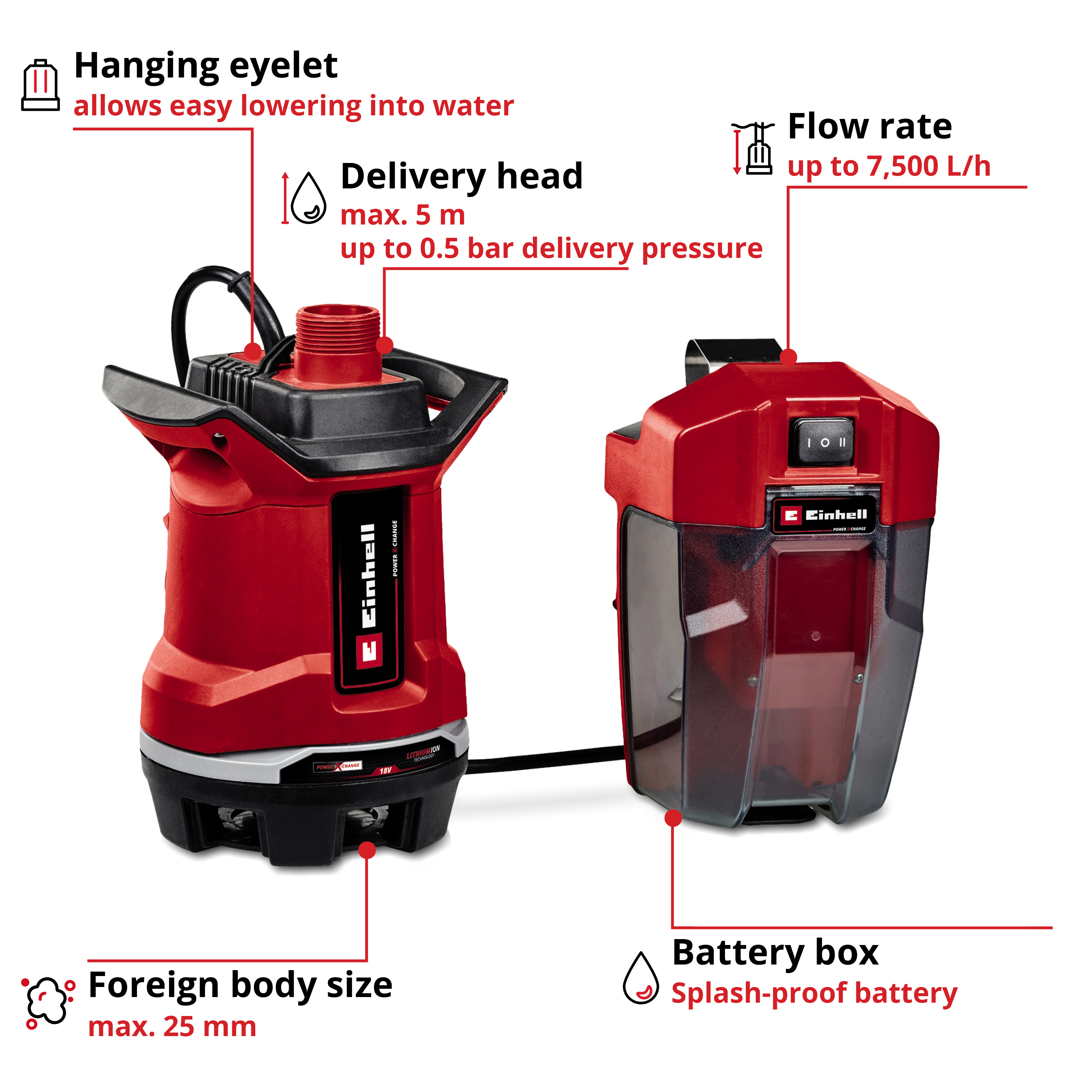 Vannpumpe Einhell GE-DP 18/25 Li Uten Batteri og Lader