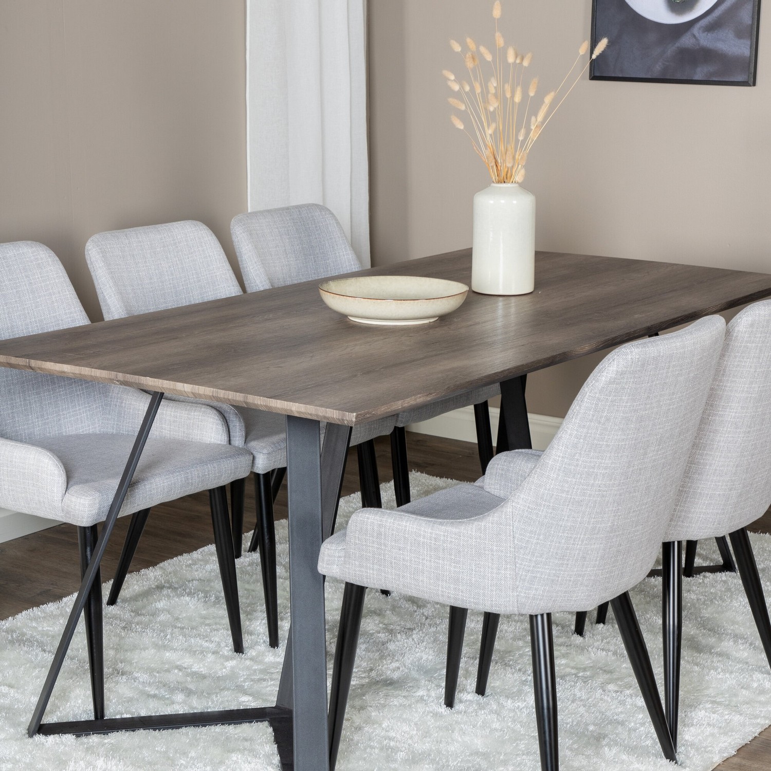 Marina Dining Table 180x90 cm+Plaza Dining chair Grå/Sort/Lysegrå