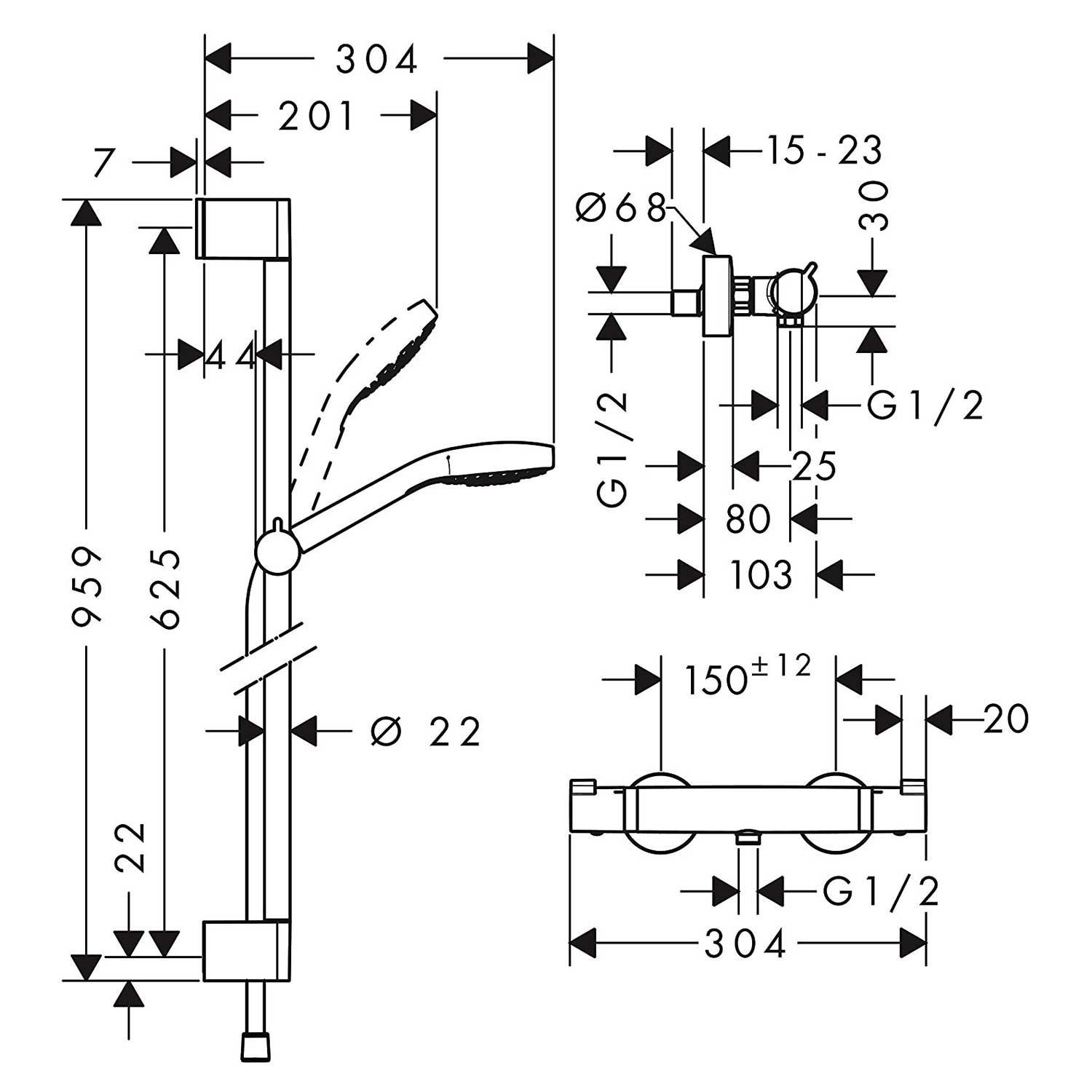 Dusjsett Hansgrohe Croma Select S Vario Kombipakke