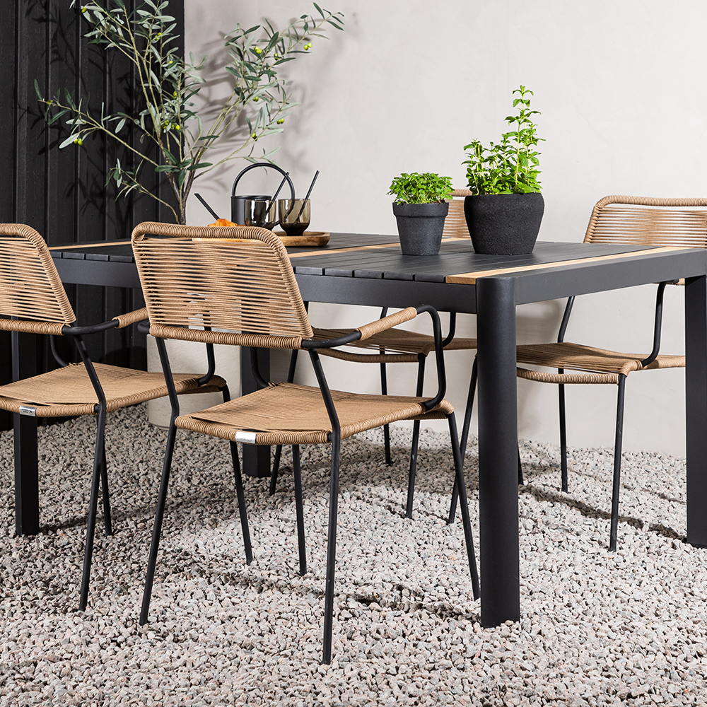 Spisegruppe Venture Home Togo 150x100 cm med 4 Lindos Stoler med Armstøtte