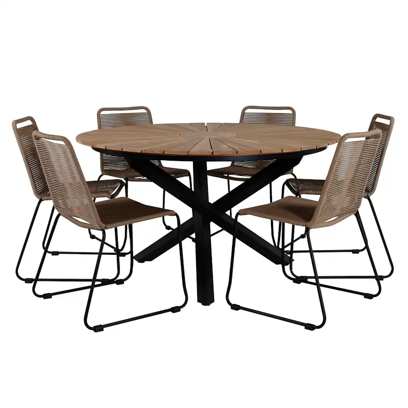 Spisegruppe Venture Home Mendi Rund med 6 Levi Stol Latte
