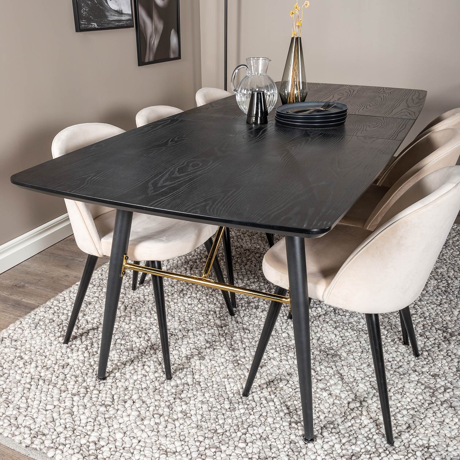 Spisegruppe Venture Home Gold med 6 Velvet Stoler