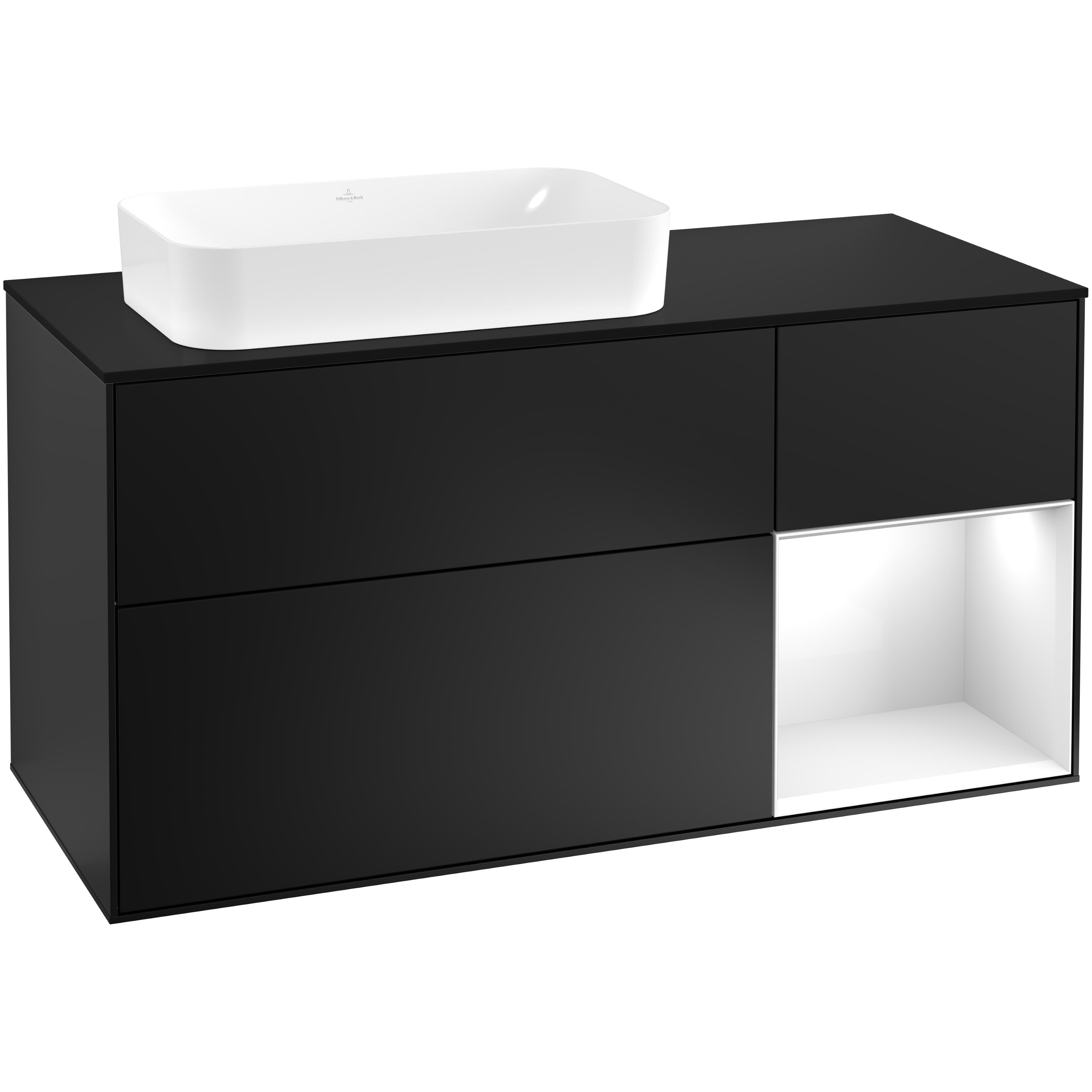 Tvättställsskåp Villeroy & Boch Finion med 3 Lådor Hylla och Bänkskiva för Ocentrerat Fristående Tvättställ