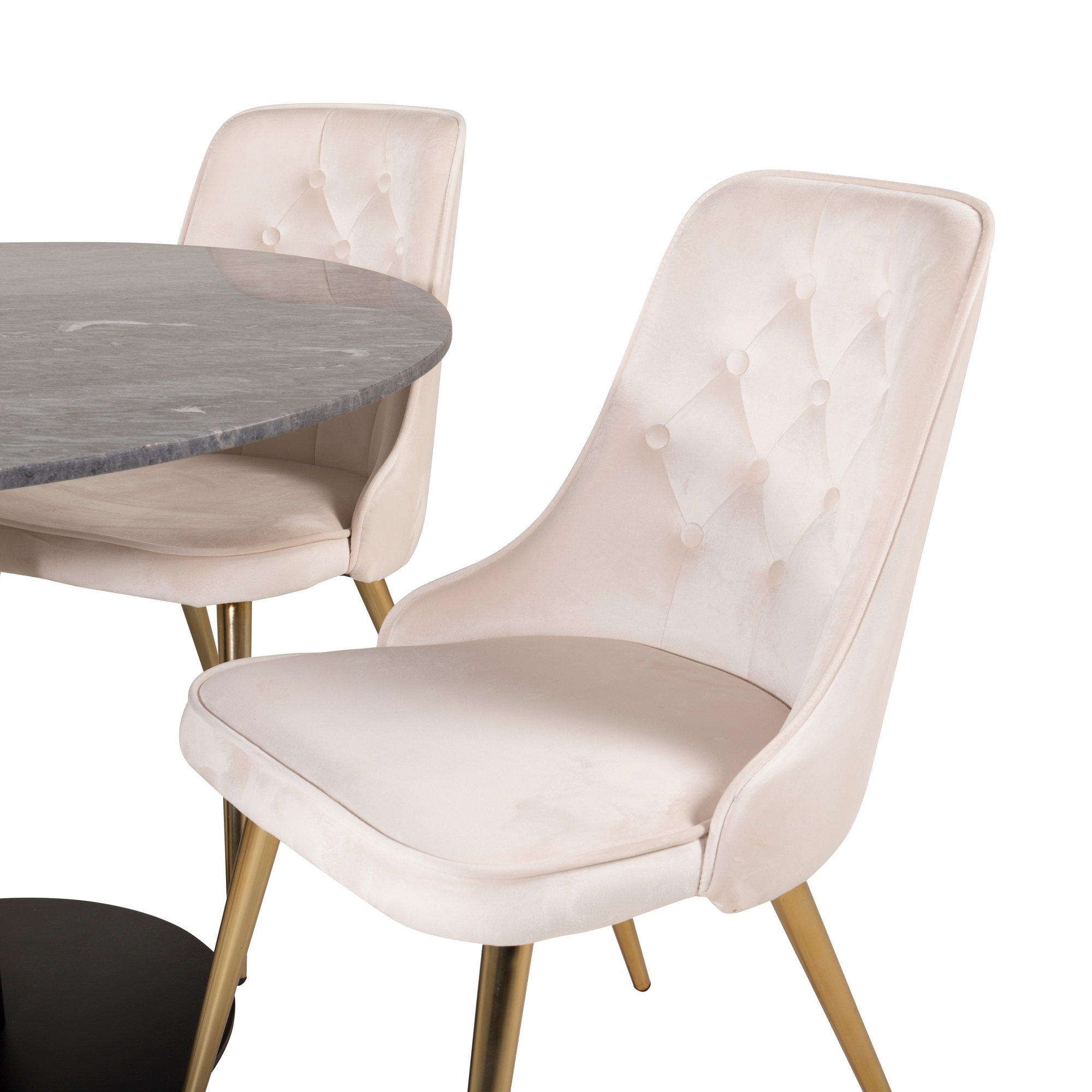Spisegruppe Venture Home Estelle Rund med 4 Vera Stoler Fløyel