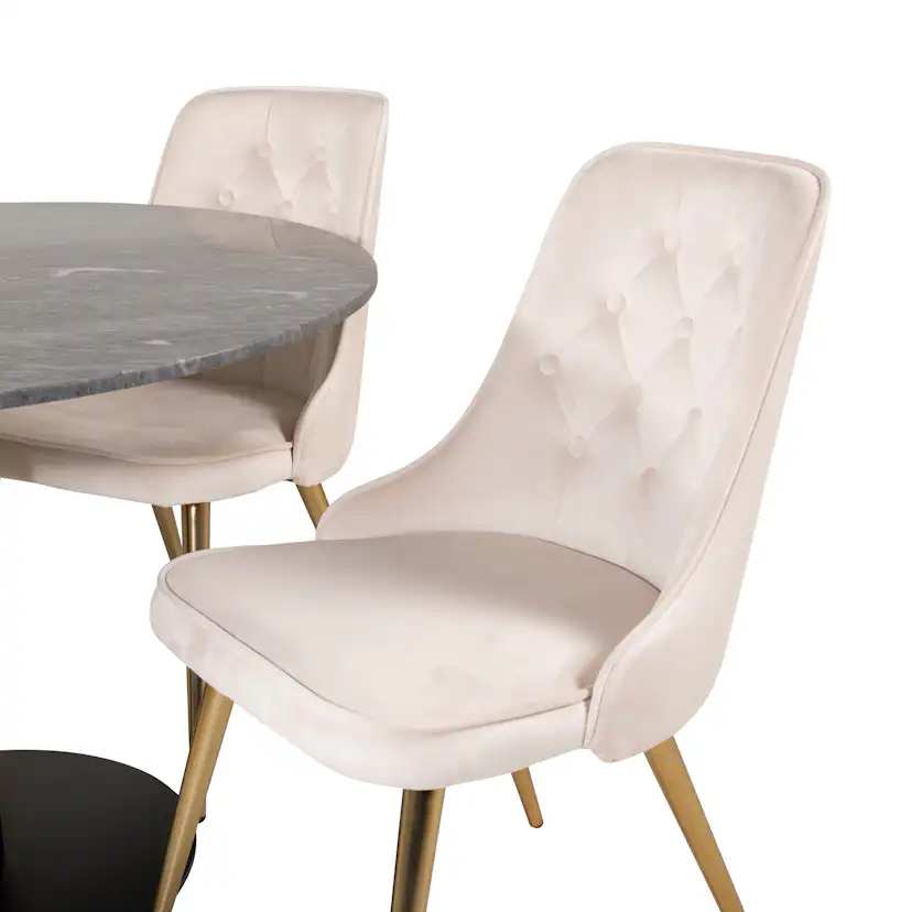Spisegruppe Venture Home Estelle Rund med 4 Vera Stoler Fløyel