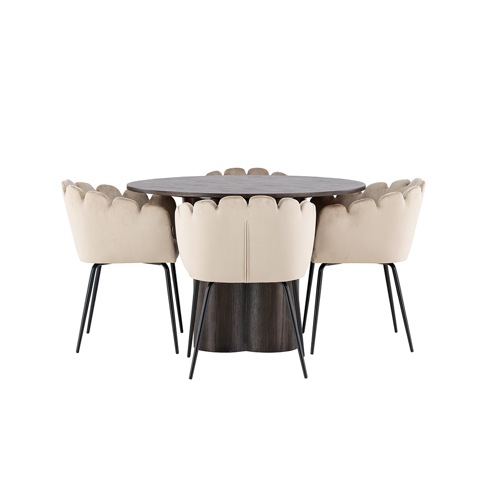 Spisegruppe Venture Home Olivia Ø 110 cm med 4 Limhamn Stoler Fløyel