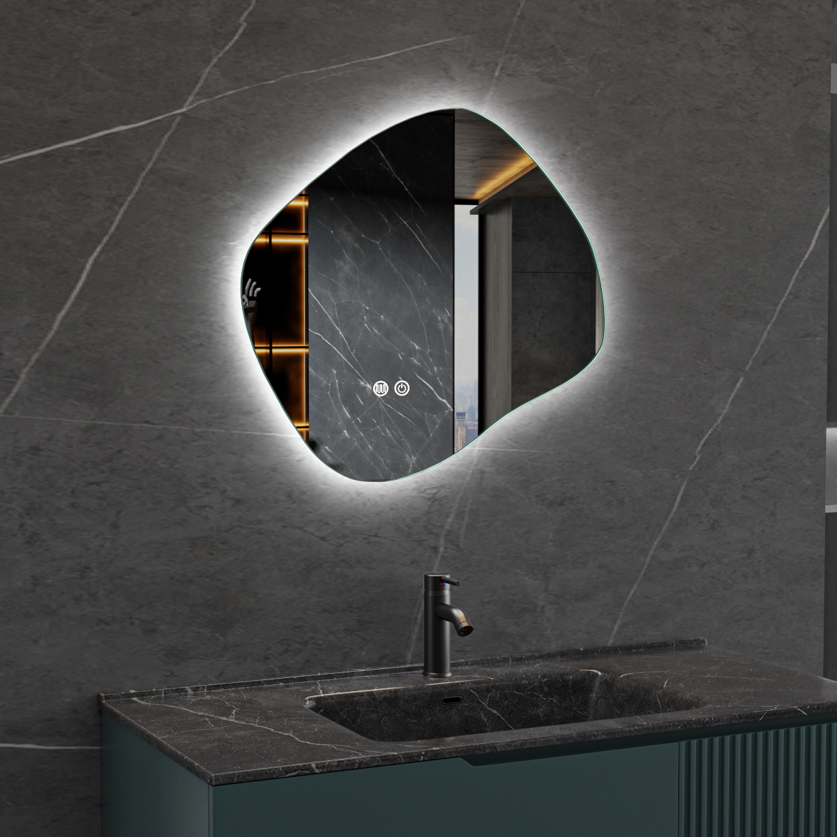 Baderomsspeil Lyfco med LED-belysning 80x72 cm