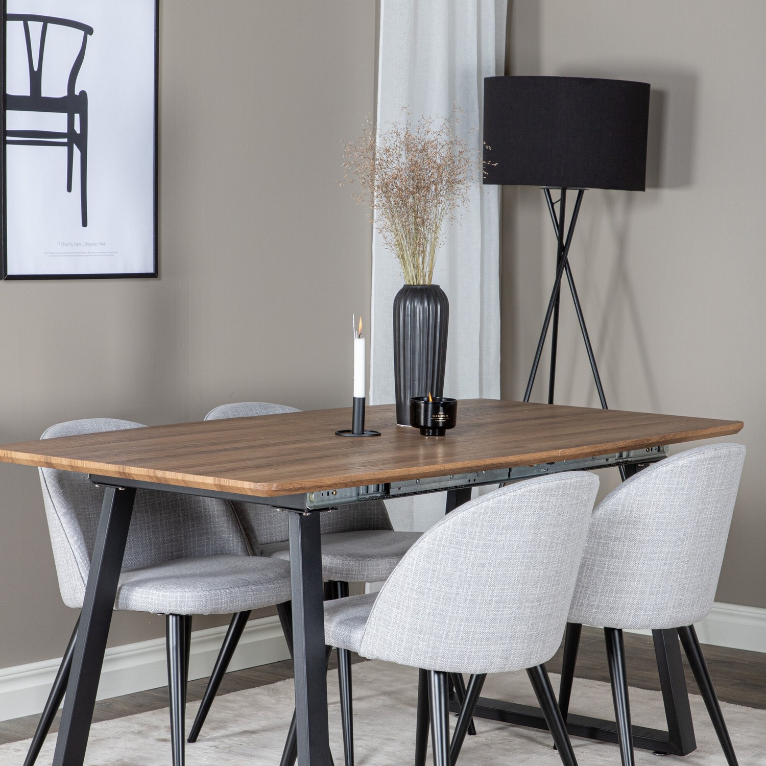 Spisegruppe Venture Home Ina med 4 Valentina Stoler Polyester