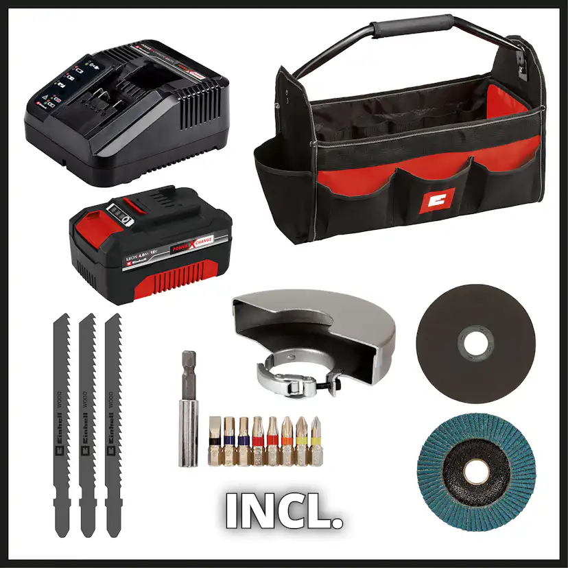 Elektrisk verktøysett Einhell TE-TK 18/3 Li (JS+CD+AG) KIT med Batteri