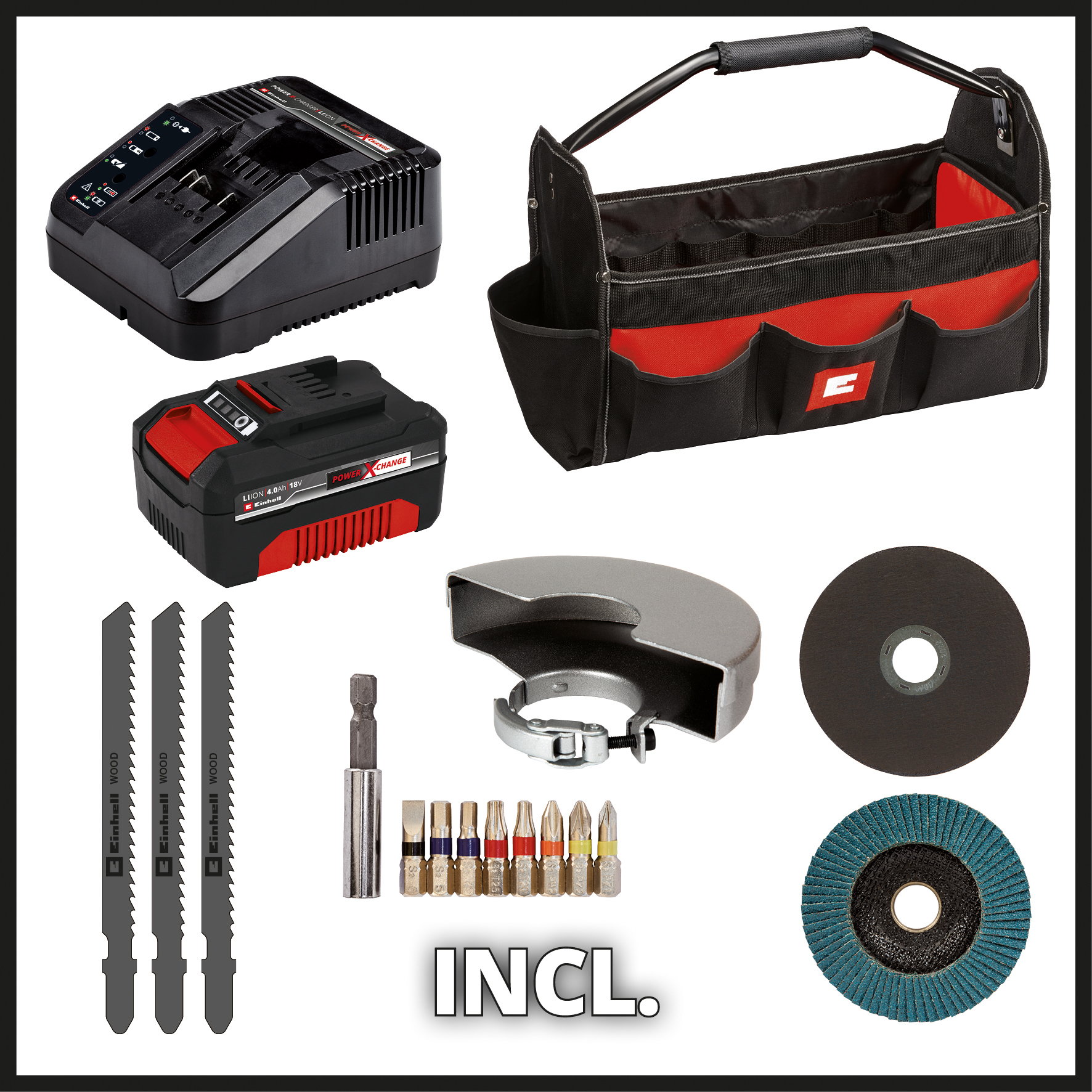 Elektrisk verktøysett Einhell TE-TK 18/3 Li (JS+CD+AG) KIT med Batteri