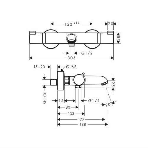 Ecostat Comfort kar-/duschtermostat 150cc Krom, 150 cc