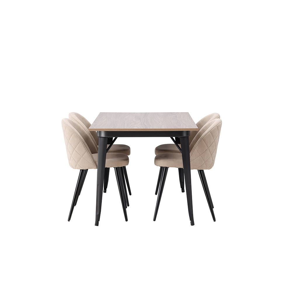 Spisegruppe Venture Home Tempe 140 cm med 4 Velvet Stoler