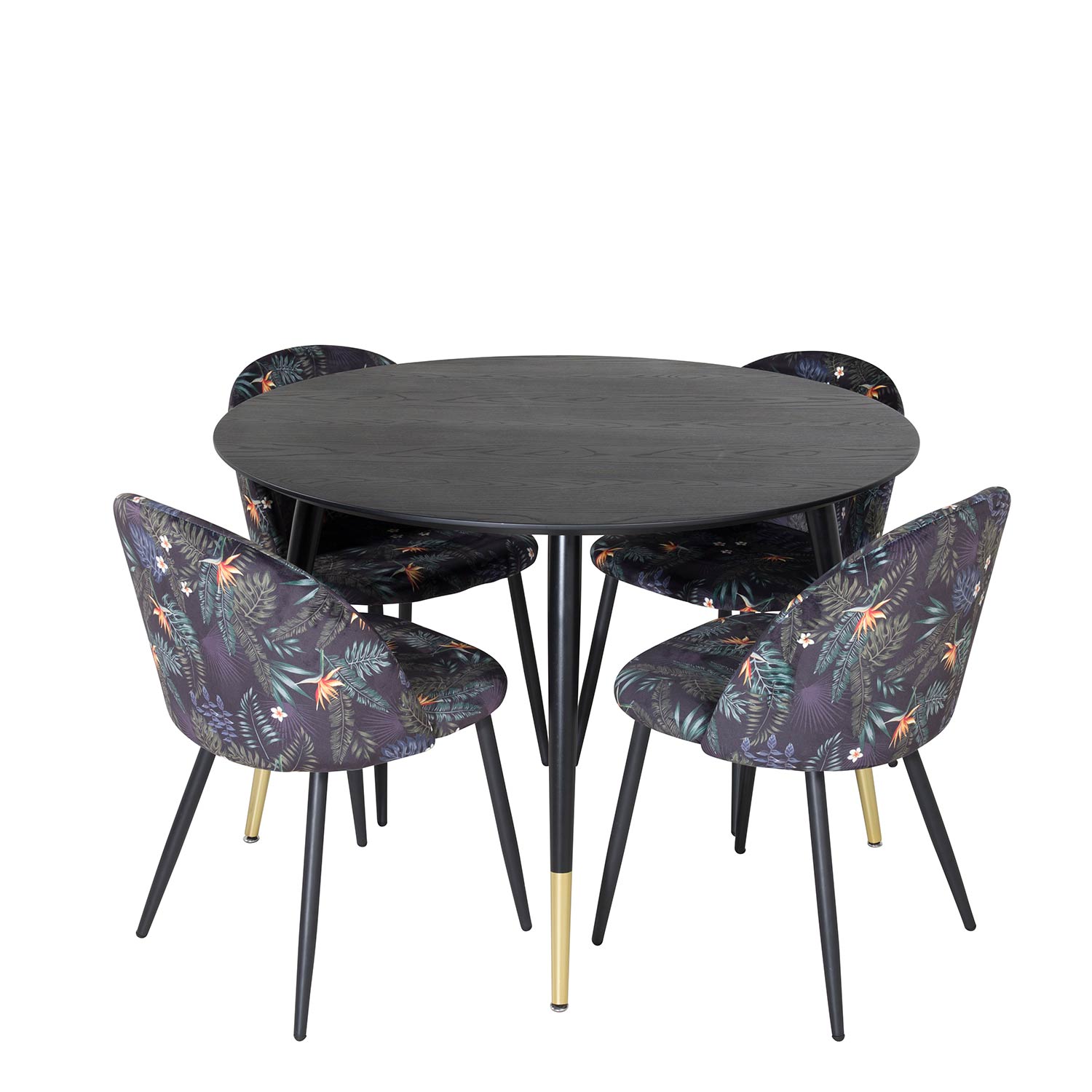 Dipp Table-Black+Velvet Chair-Black Flower fabric_4 Sort/Messing/Blomstermønstret, Polyester