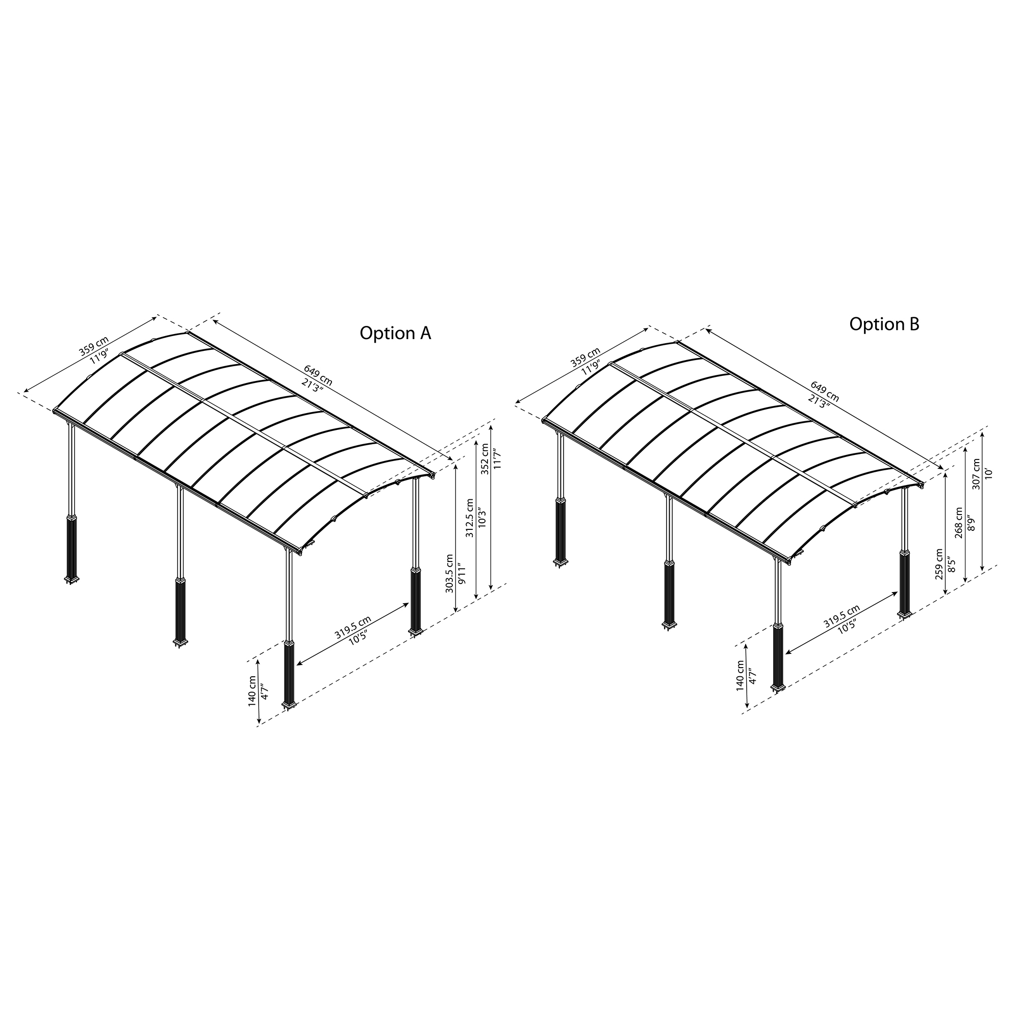 Carport Canopia av Palram Alpine i metall for bobiler 3,6x6,5 m