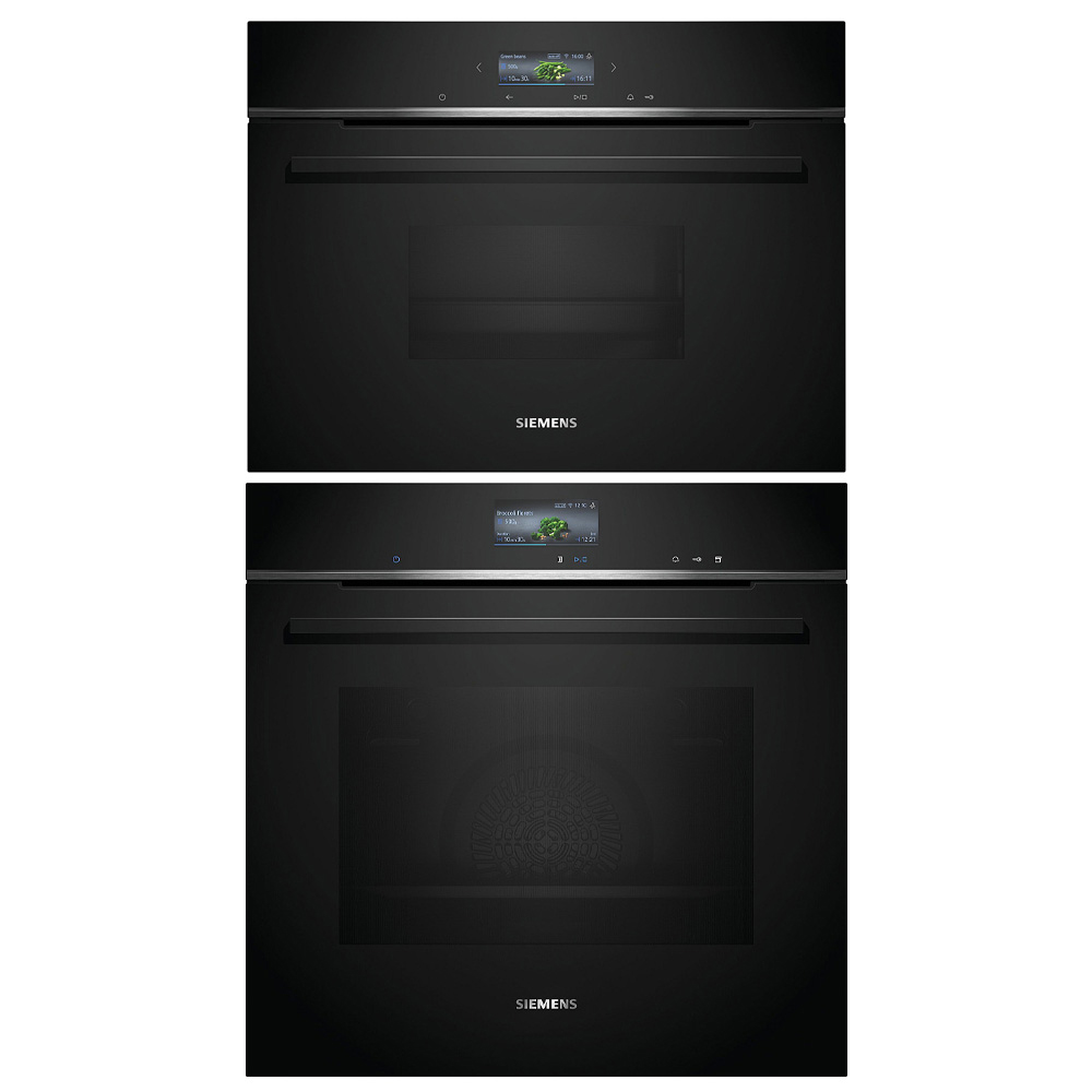 Ovn- og Mikrobølgepakke Siemens iQ700 HR736G1B1 + CD714GXB1 Damp- og Kompaktovn Sort