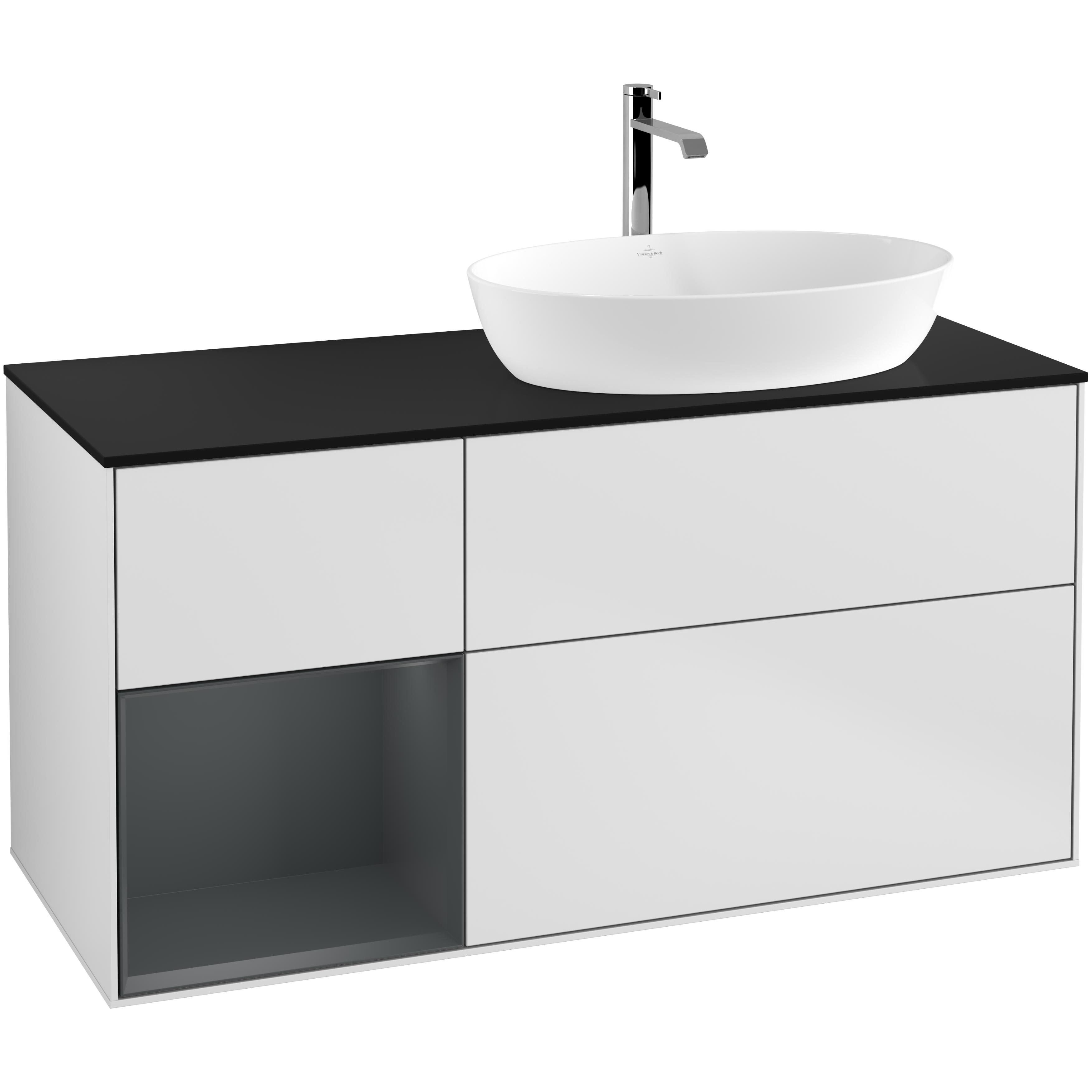 Tvättställsskåp Villeroy & Boch Finion med 3 Lådor Hylla och Bänkskiva för Ocentrerat Tvättställ från Artis & Collaro | badrum - badrumsmobler - tvattstallsskap-och-kommod | KakelKungen