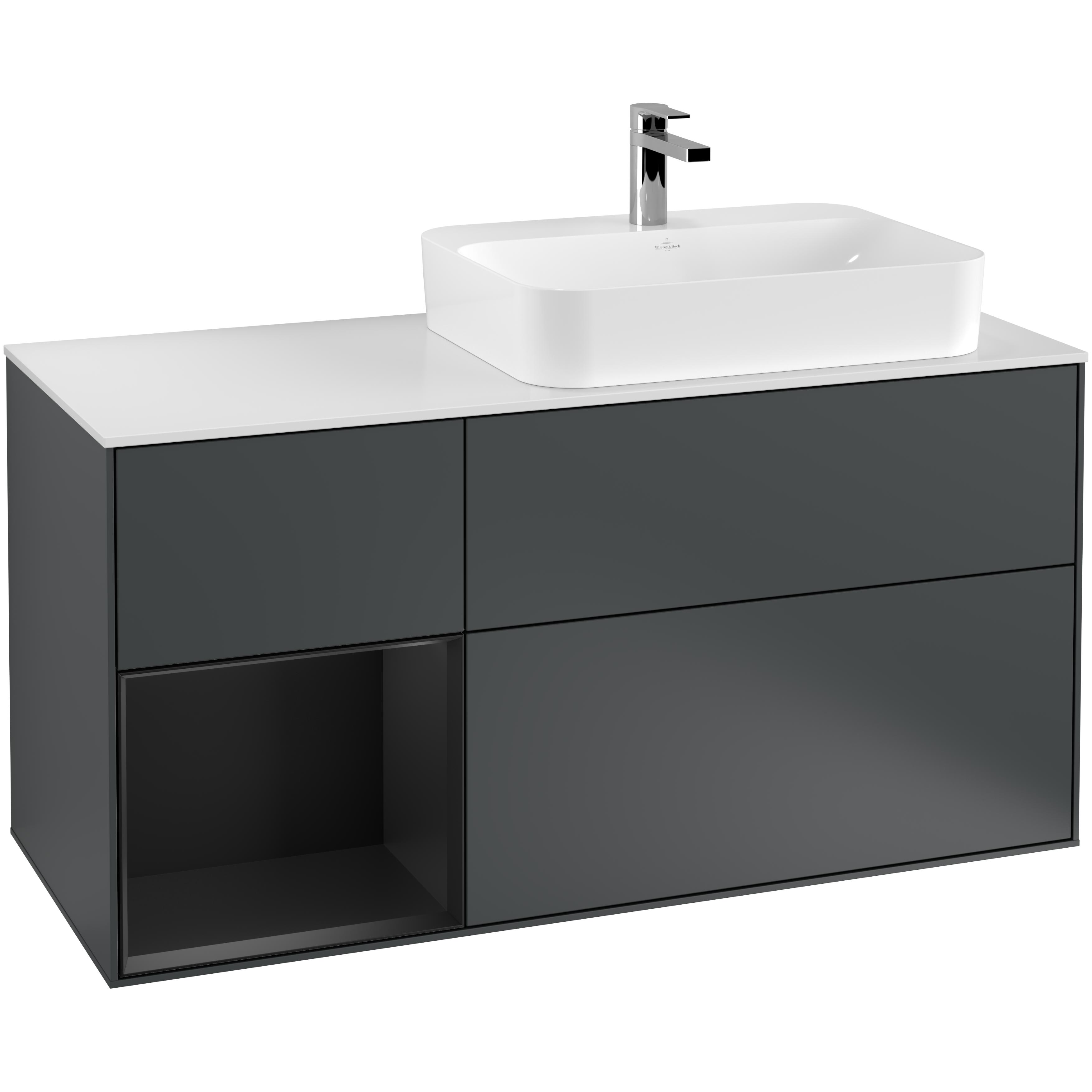 Tvättställsskåp Villeroy & Boch Finion med 3 Lådor Hylla och Bänkskiva för Ocentrerat Ytmonterat Tvättställ