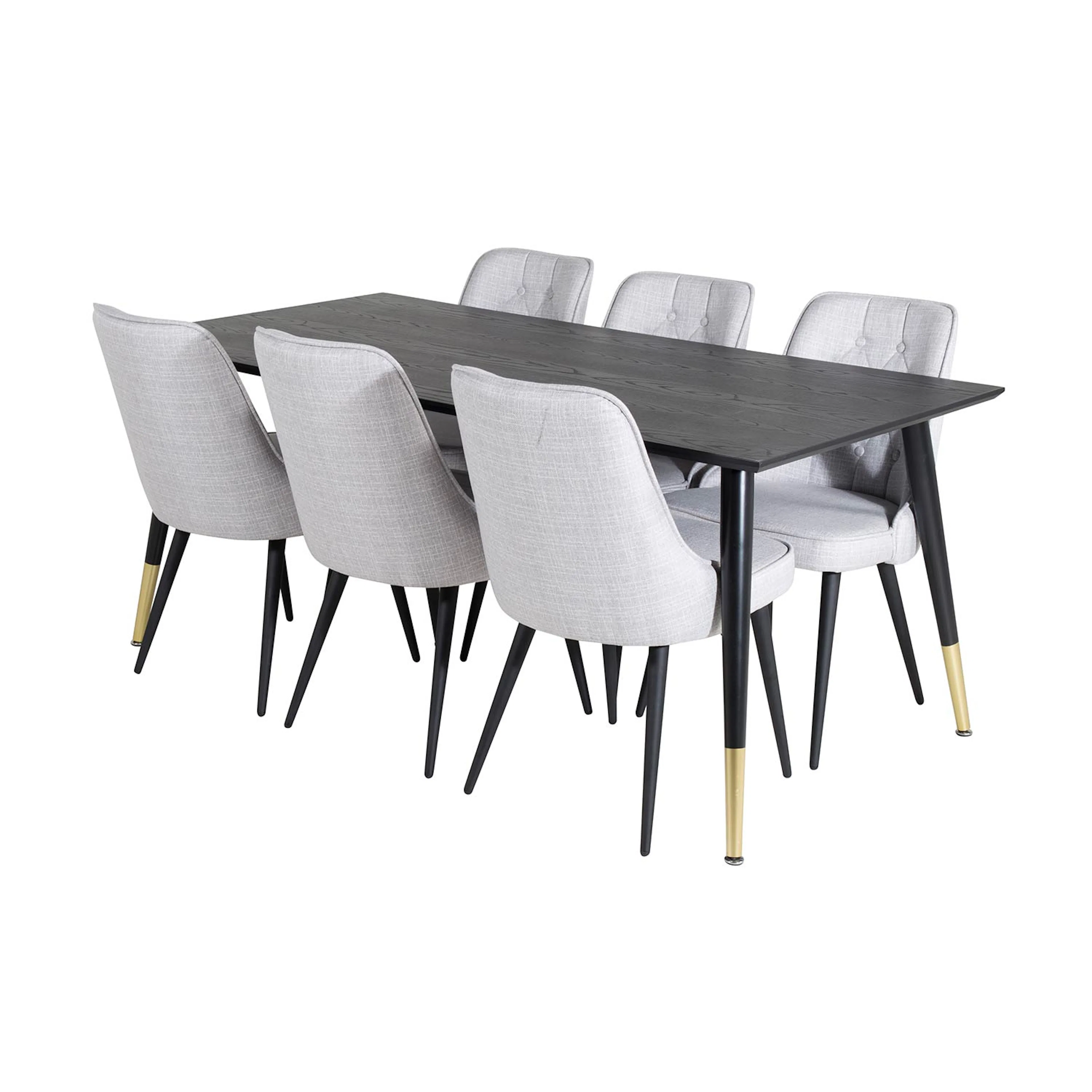 DippTable-Black/Black Brass+Velvet Chair-Light Grey_6 Sort/Messing/Lysegrå