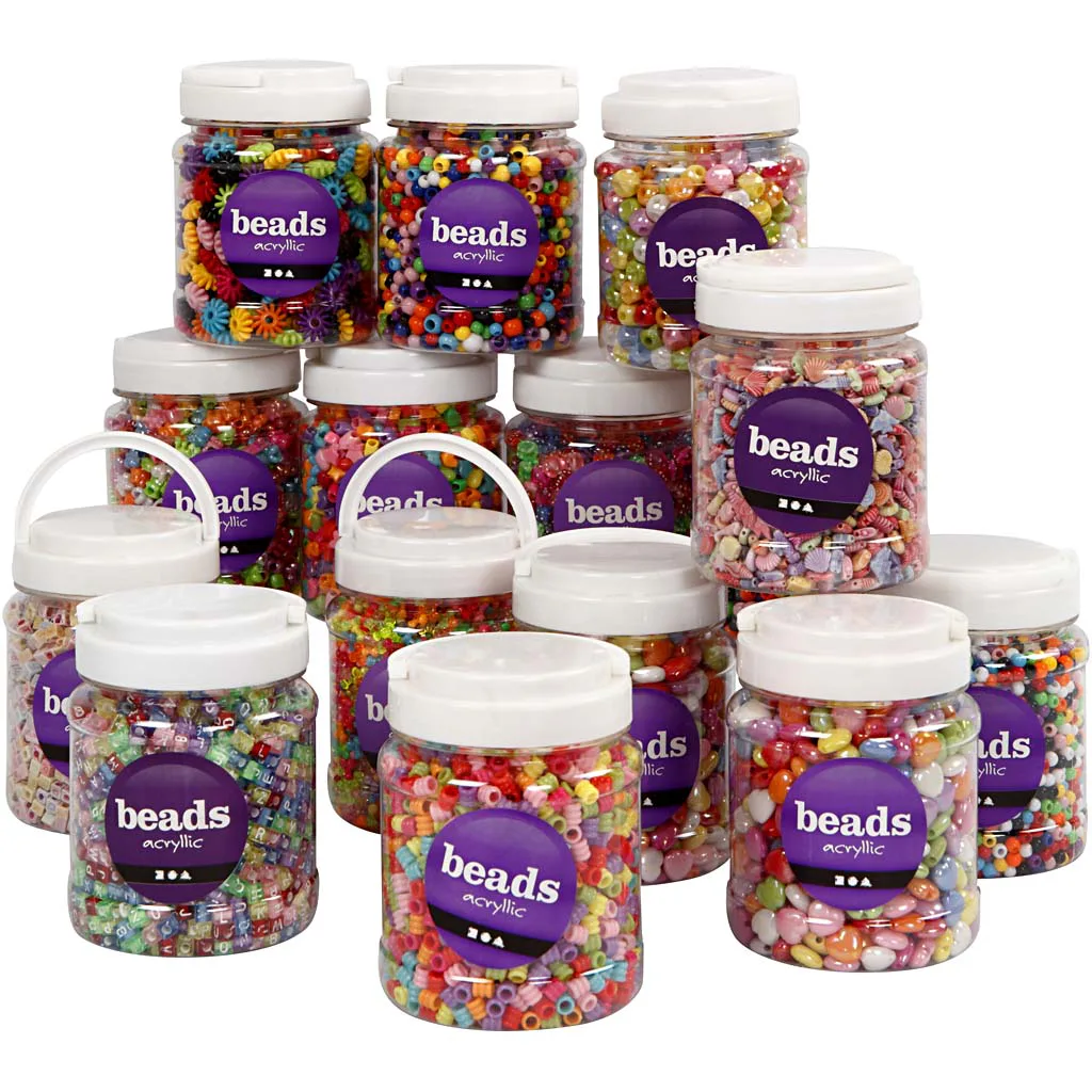 Plastperler Creativ Company Ass Farger Str 6-15 mm Hullstr 1,5-6 mm 16x700 ml/1 Pk
