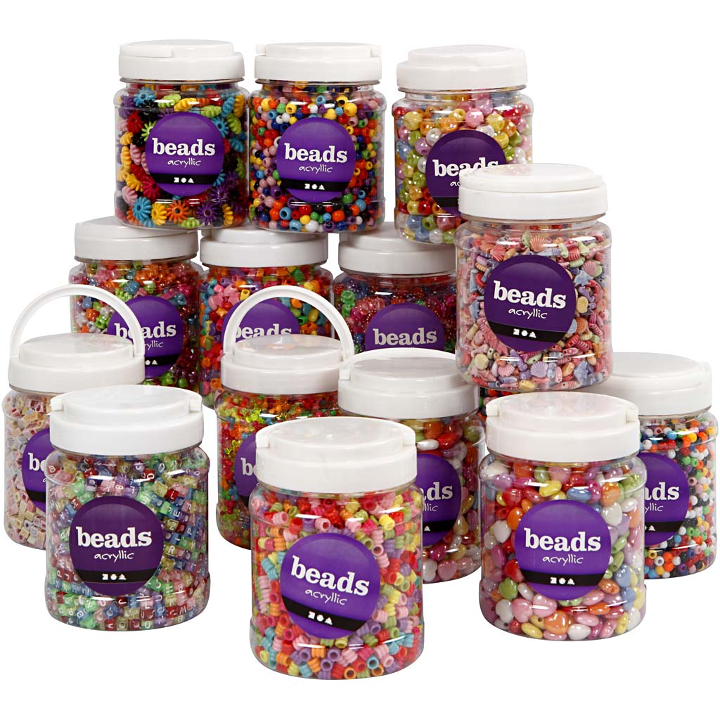 Plastperler Creativ Company Ass Farger Str 6-15 mm Hullstr 1,5-6 mm 16x700 ml/1 Pk
