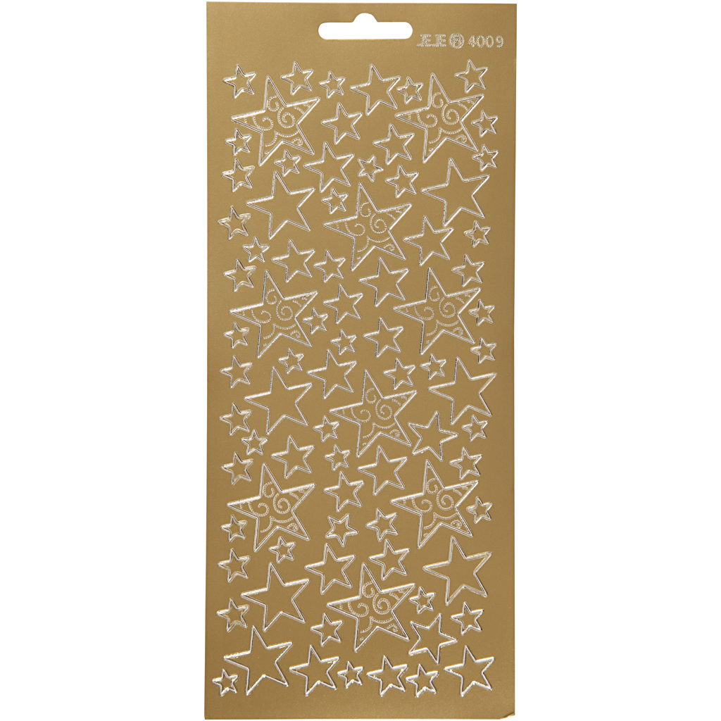 Stickers, guld, stjärnor, 10x23 cm, 1 ark Guld