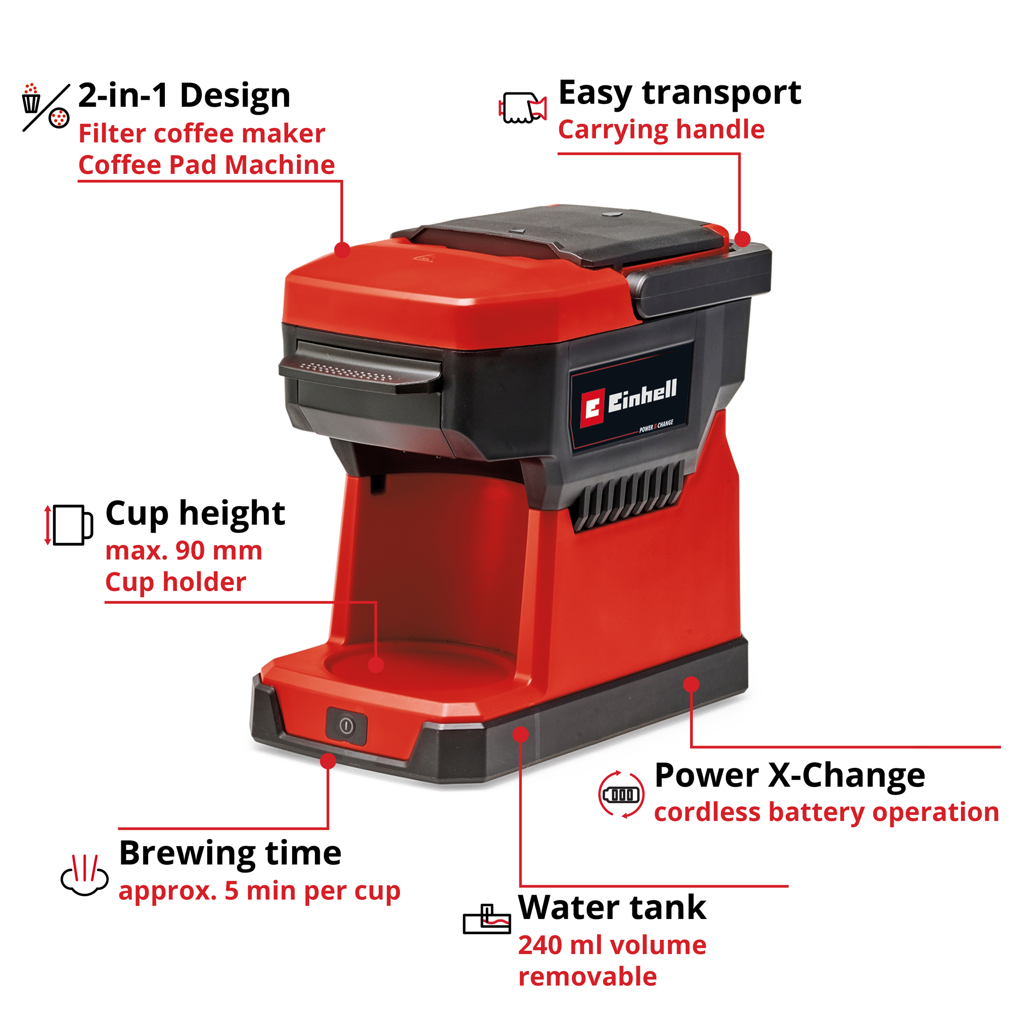 Kaffemaskin Einhell TE-CF 18 Li-Solo Trådløs uten Batteri