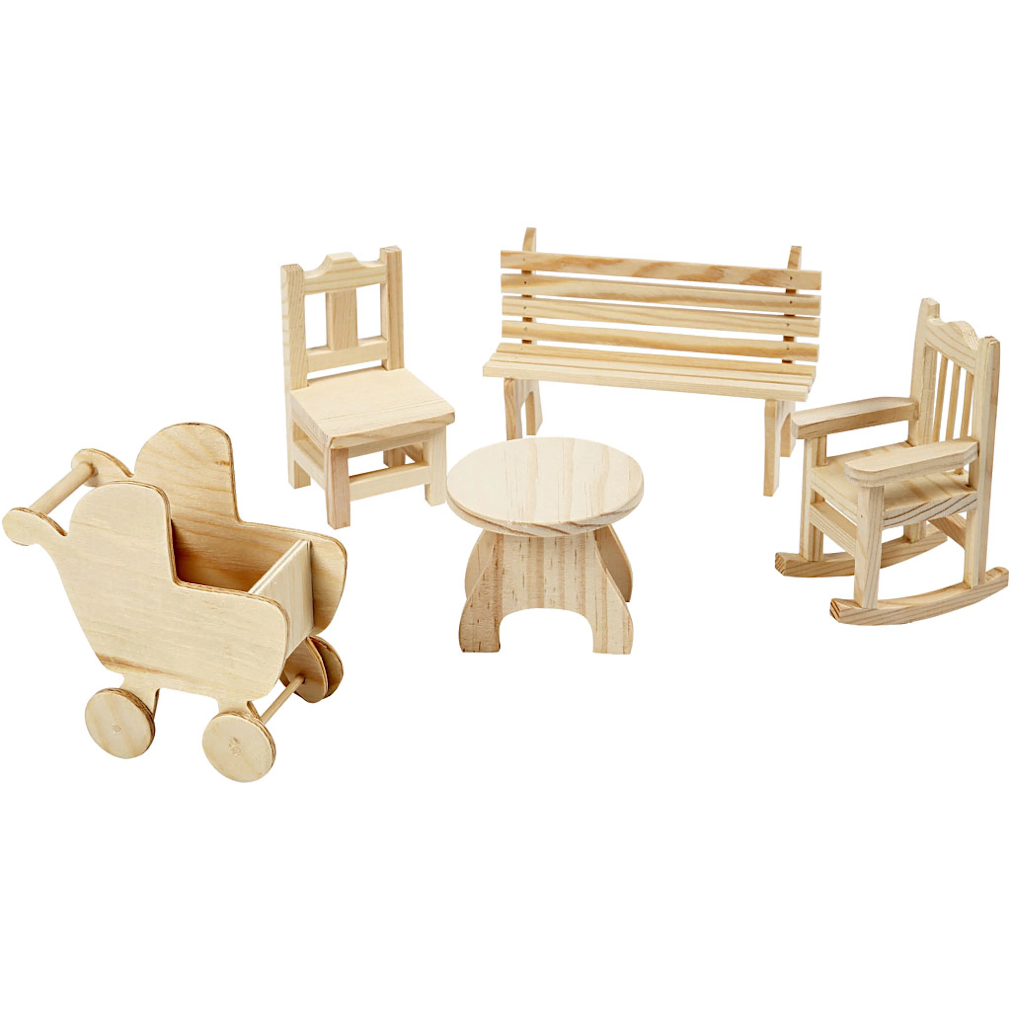 Minimøbler Creativ Company Stol Benk Gyngestol Bord Barnevogn 50 Stk/1 Pk