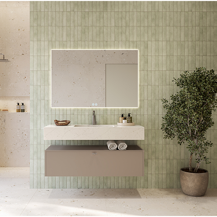 Møbelpakke FOSSBAD New Block Kommode 120 Greige med Simplicity silestoneservant og Angular speil