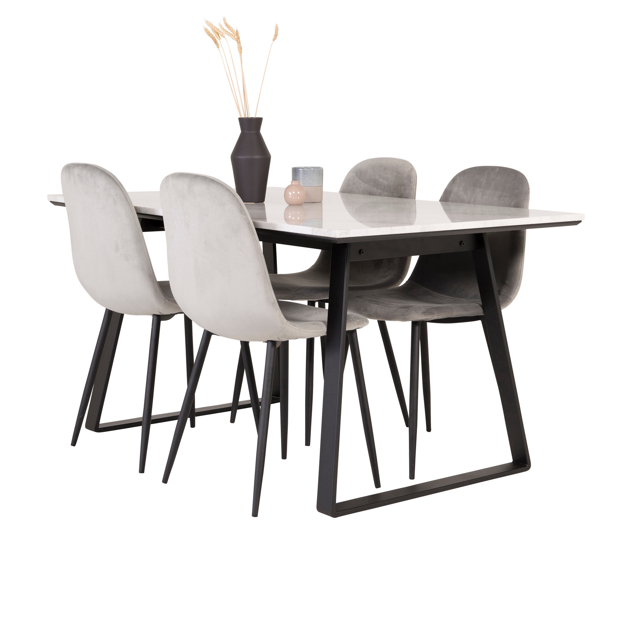 Spisegruppe Venture Home Estelle 140 med 4 Pobbie Stoler Fløyel