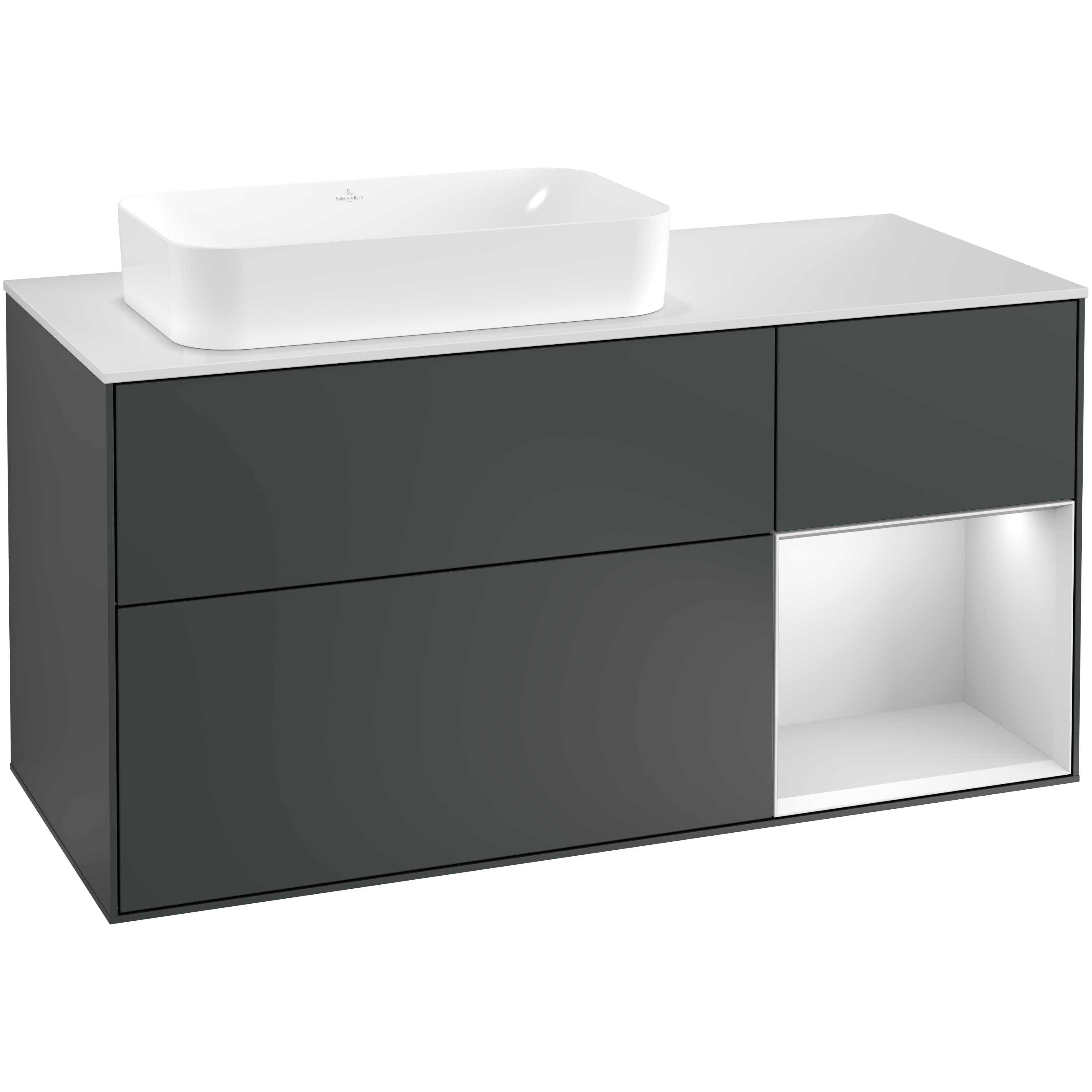 Tvättställsskåp Villeroy & Boch Finion med 3 Lådor Hylla och Bänkskiva för Ocentrerat Fristående Tvättställ