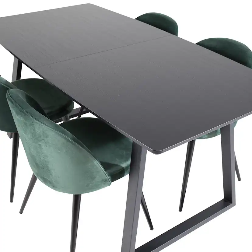 Inca Extentiontable - Black top/Velvet Chair -Green/Black_4 Sort/Grønn