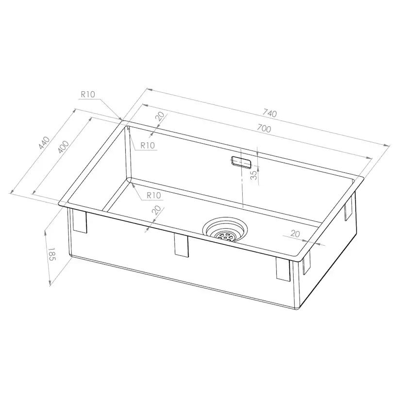 Enkelvask Strand Stainless SOLID med clips PVD Gun Metal