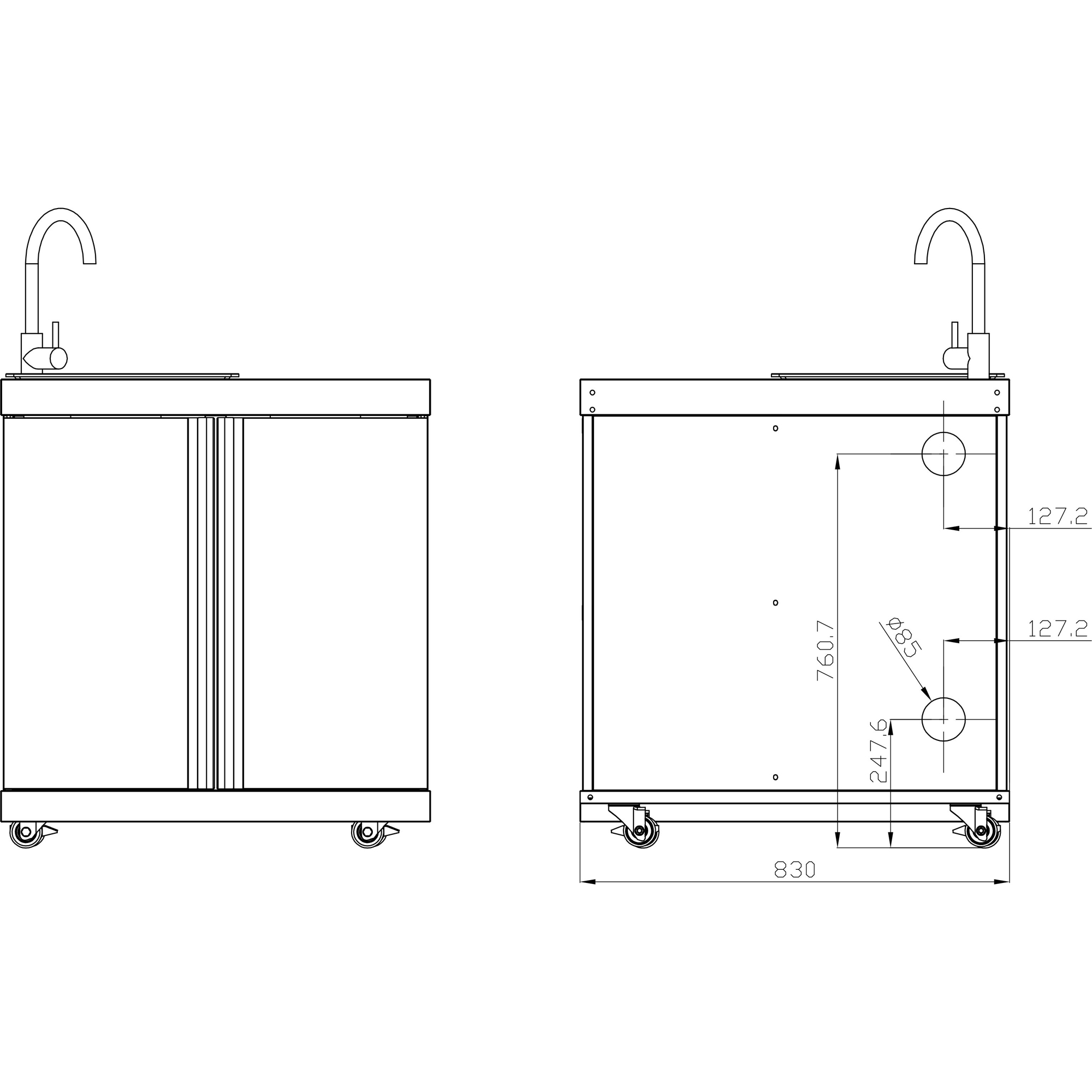 Oppvaskbenk Modul Myoutdoorkitchen Stainless Collection med Oppbevaringsskap