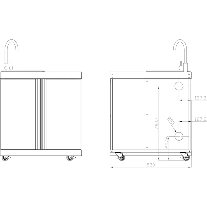Oppvaskbenk Modul Myoutdoorkitchen Stainless Collection med Oppbevaringsskap