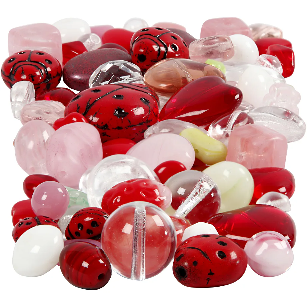 Glassperler Creativ Company Ass Farger Marihøner Blader Hjerter Str 5-22 mm Hullstr 0,5-1,5 mm 60 g/1 Pk