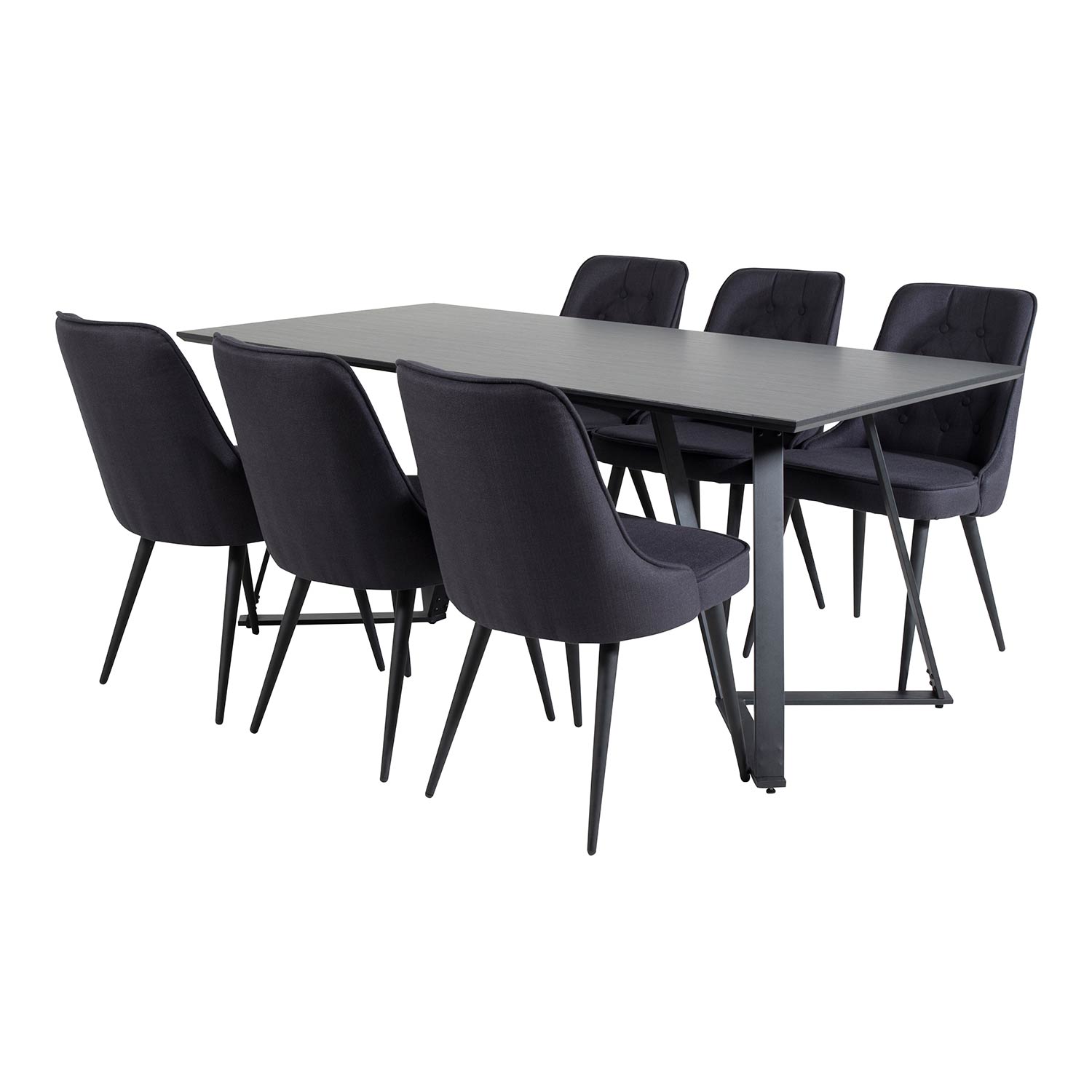 Marina Table - Black top /Velvet Chair - - Black Fabric_6 Sort/Sort