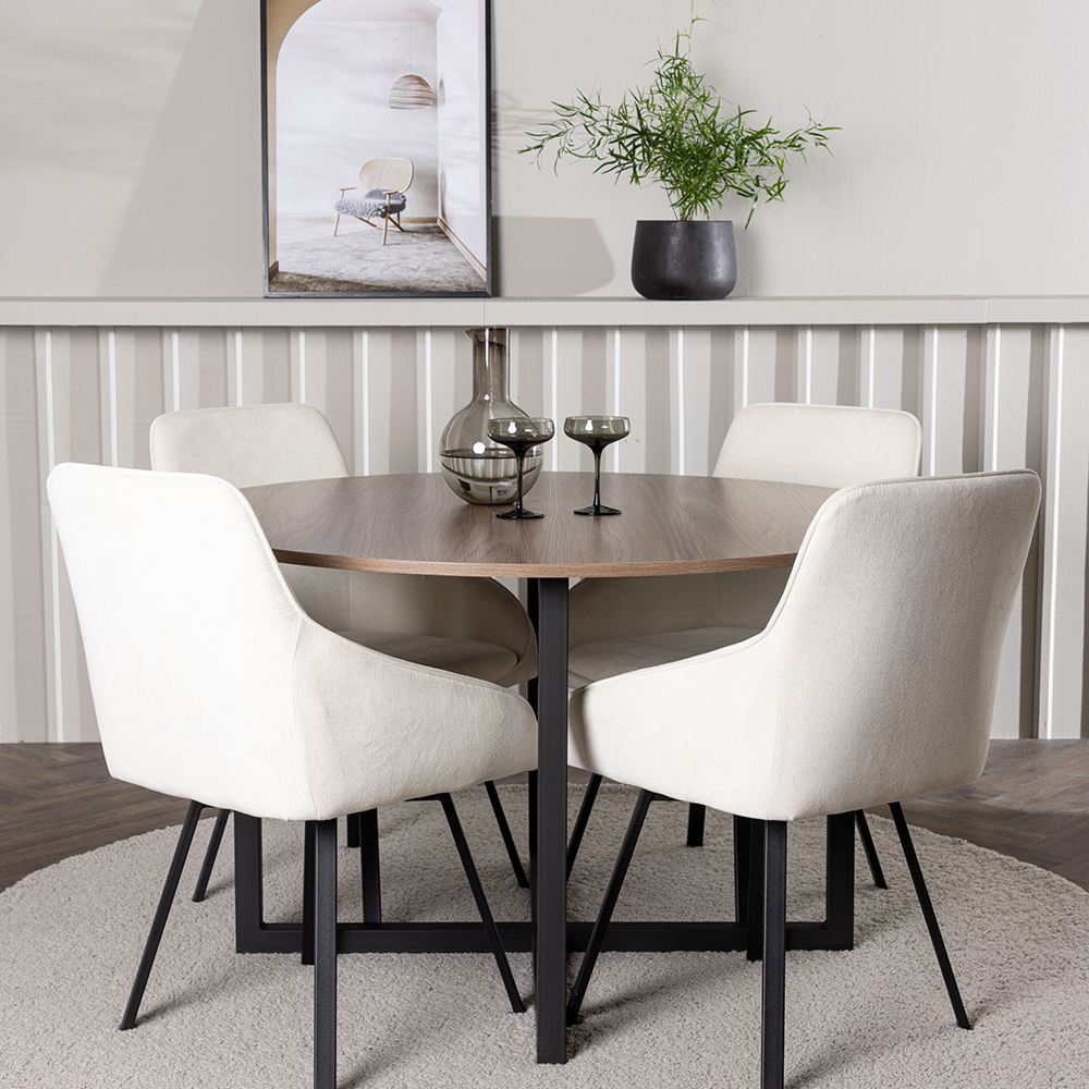 Spisegruppe Venture Home Durango Ø120 cm med 4 stk Rosie Stoler