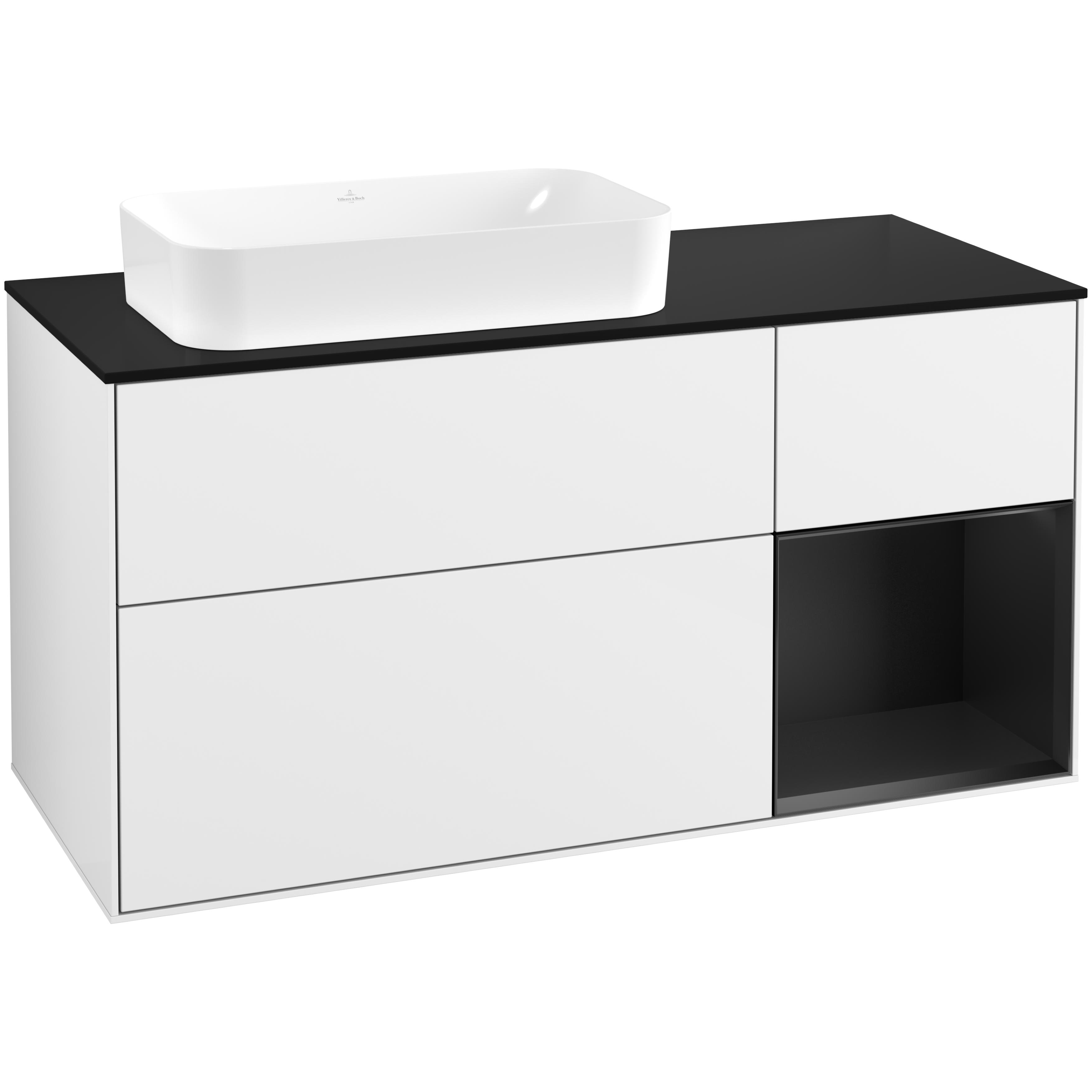 Tvättställsskåp Villeroy & Boch Finion med 3 Lådor Hylla och Bänkskiva för Ocentrerat Fristående Tvättställ