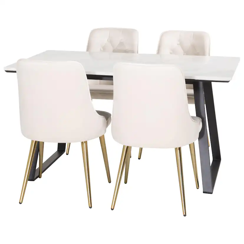 Spisegruppe Venture Home Estelle 140 med 4 Vera Stoler Fløyel/Messing