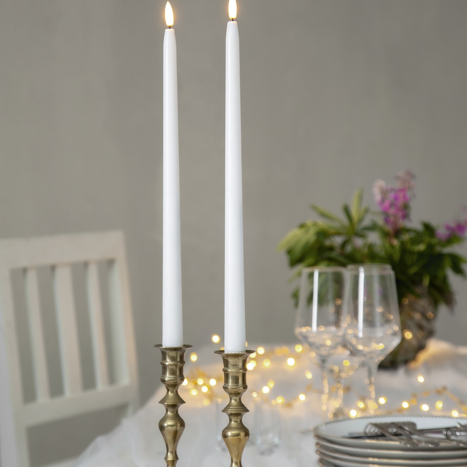 Antikklys Star Trading 2p Flamme Slim 38 cm Hvit