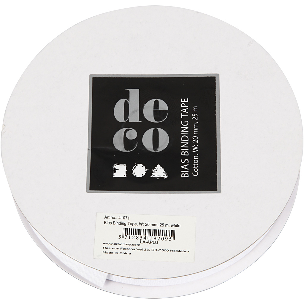Skråbånd Creativ Company B20 mm Hvit 25 m/1 Rl