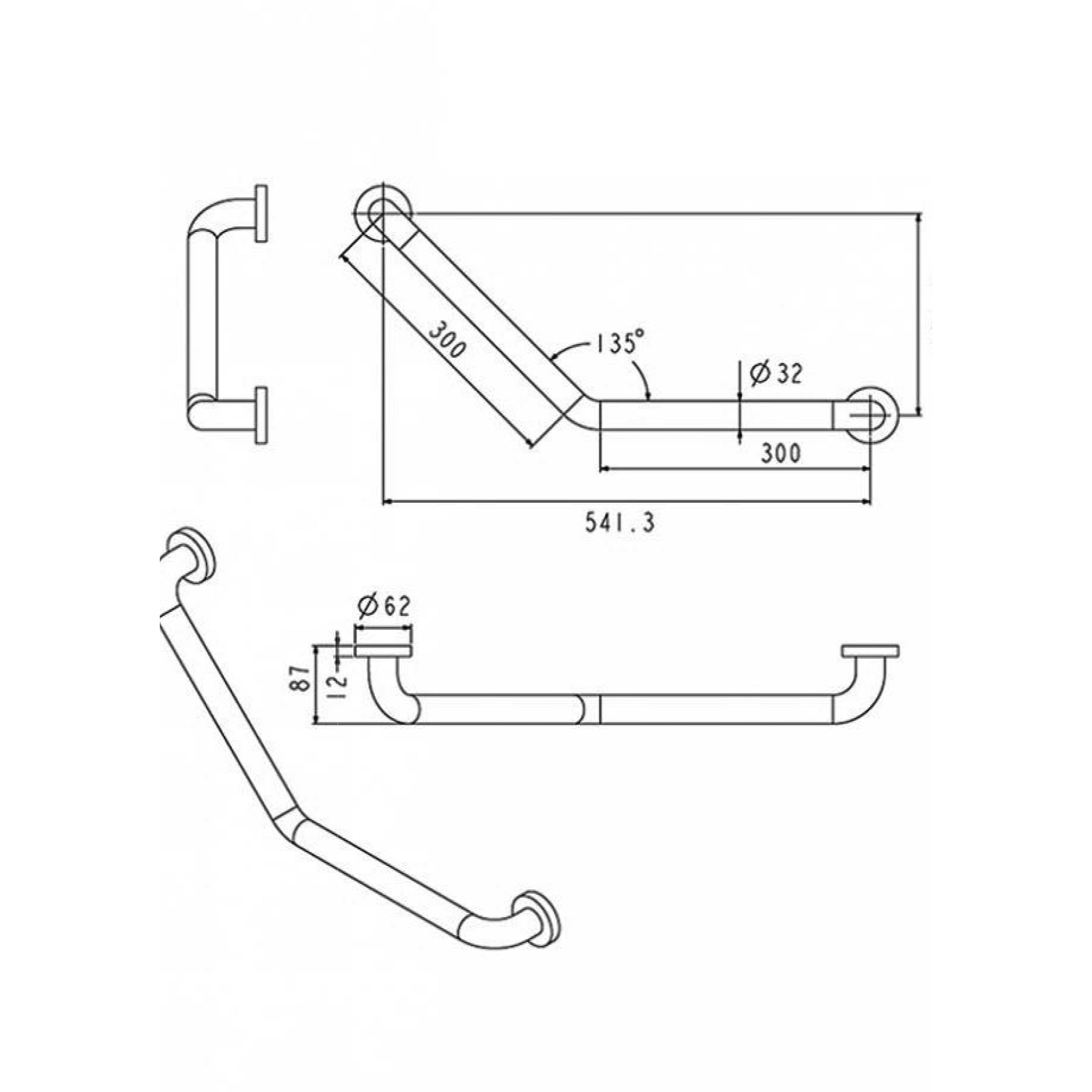 Vinklat Stödhandtag GRABBA TS792D 300x300 mm, Høyre/Venstre